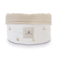 Cesta almacenaje infantil redonda hojas beige · Nandina 614-116