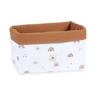 cesta de almacenaje infantil de color teja y blanco