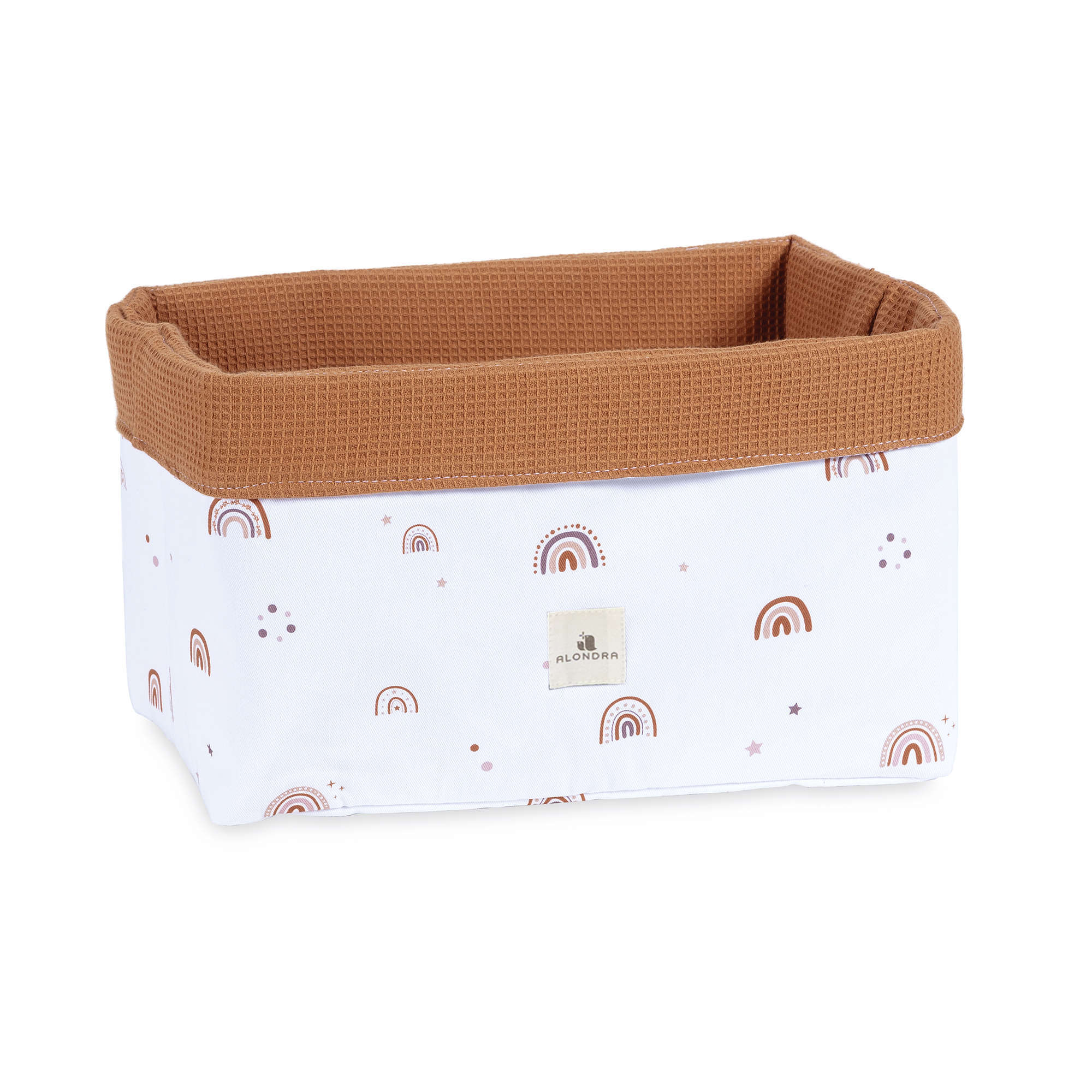 cesta de almacenaje infantil de color teja y blanco