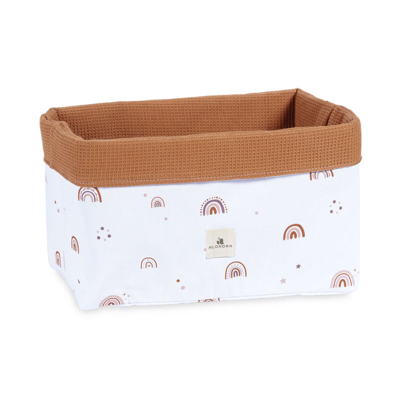 cesta de almacenaje infantil de color teja y blanco