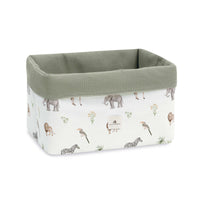 Cesta de tela para productos de bebé en color blanco estampado animales jungla