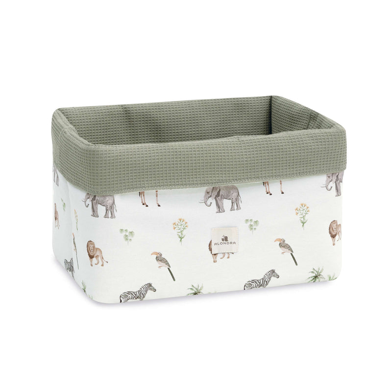 Cesta de tela para productos de bebé en color blanco estampado animales jungla