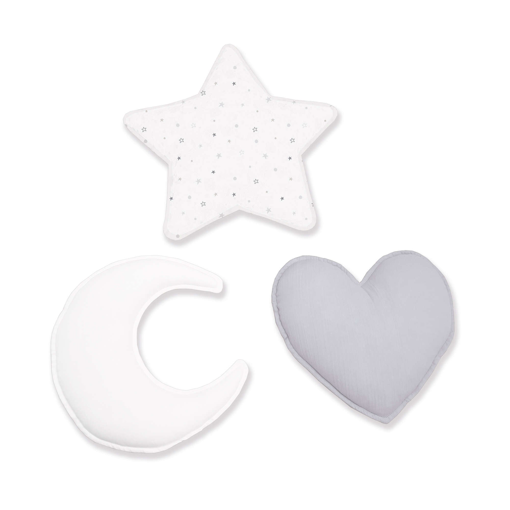 Set 3 cojines (luna, estrella, corazón) gris · Delphin 693A-134