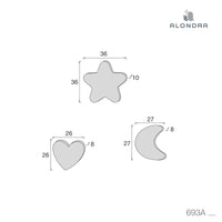 Set 3 cojines (luna, estrella, corazón) verde-oliva · Mist 693A-156
