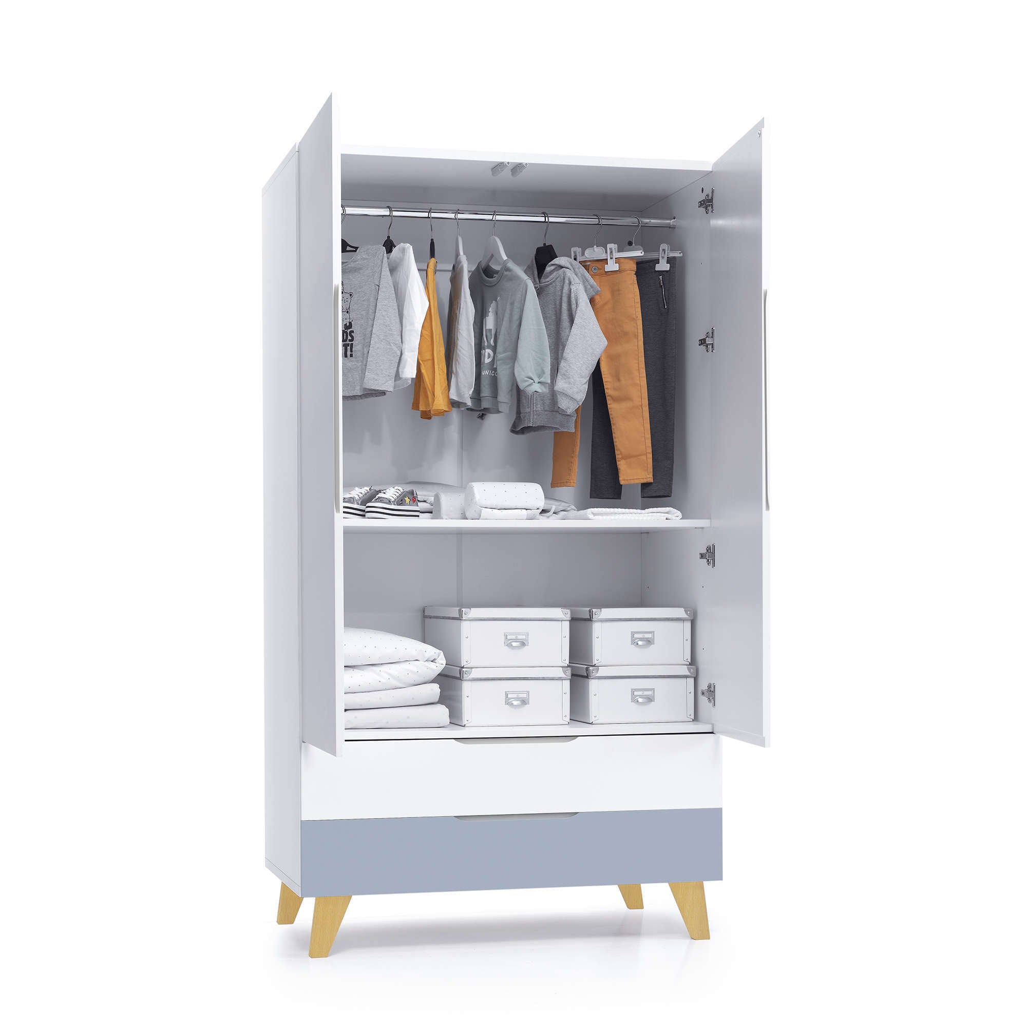Armario infantil (2 puertas/2 cajones) con patas madera · Nomad