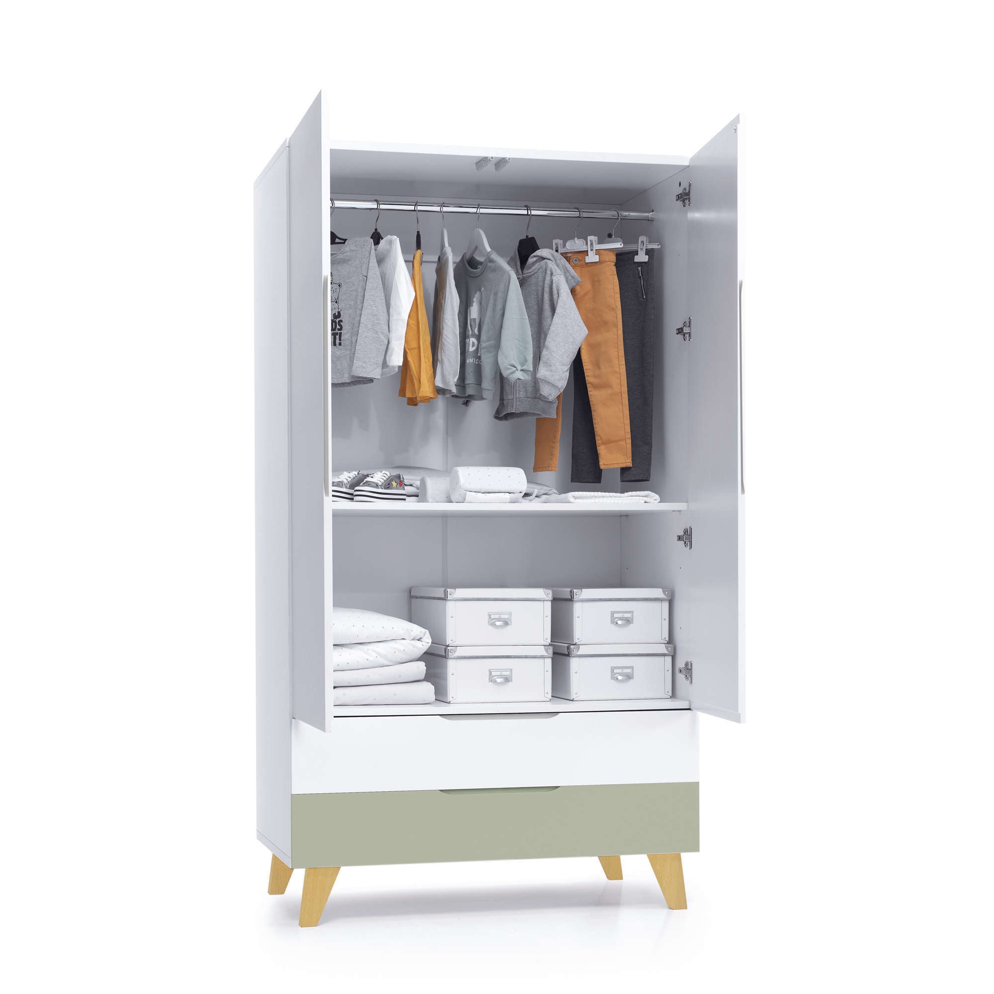 Armario infantil (2 puertas/2 cajones) con patas madera · Nomad