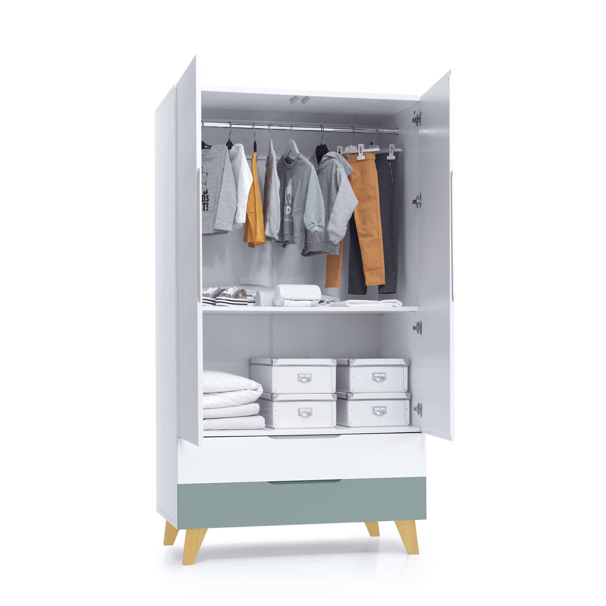 Armario infantil (2 puertas/2 cajones) con patas madera · Nomad