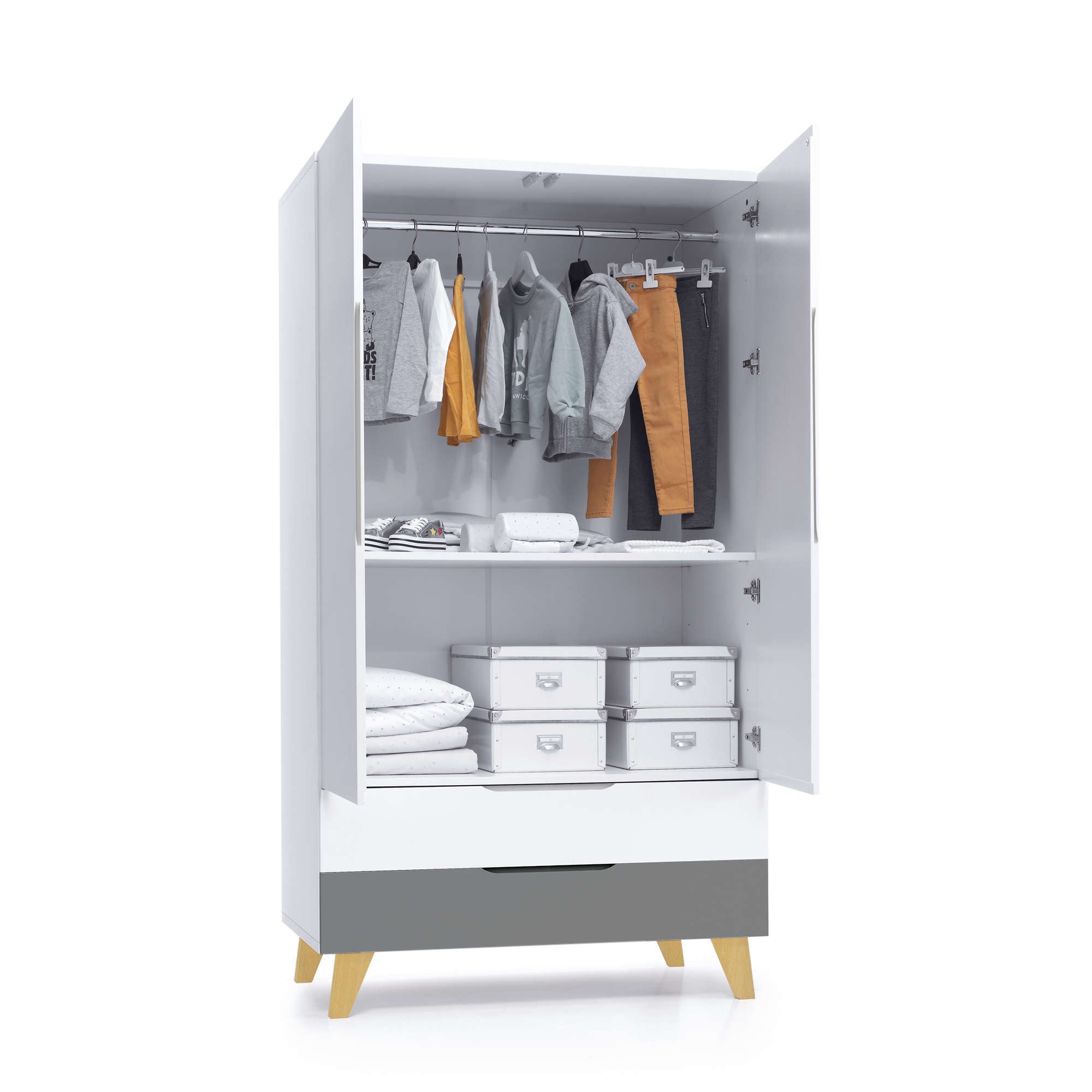 Armario infantil (2 puertas/2 cajones) con patas madera · Nomad