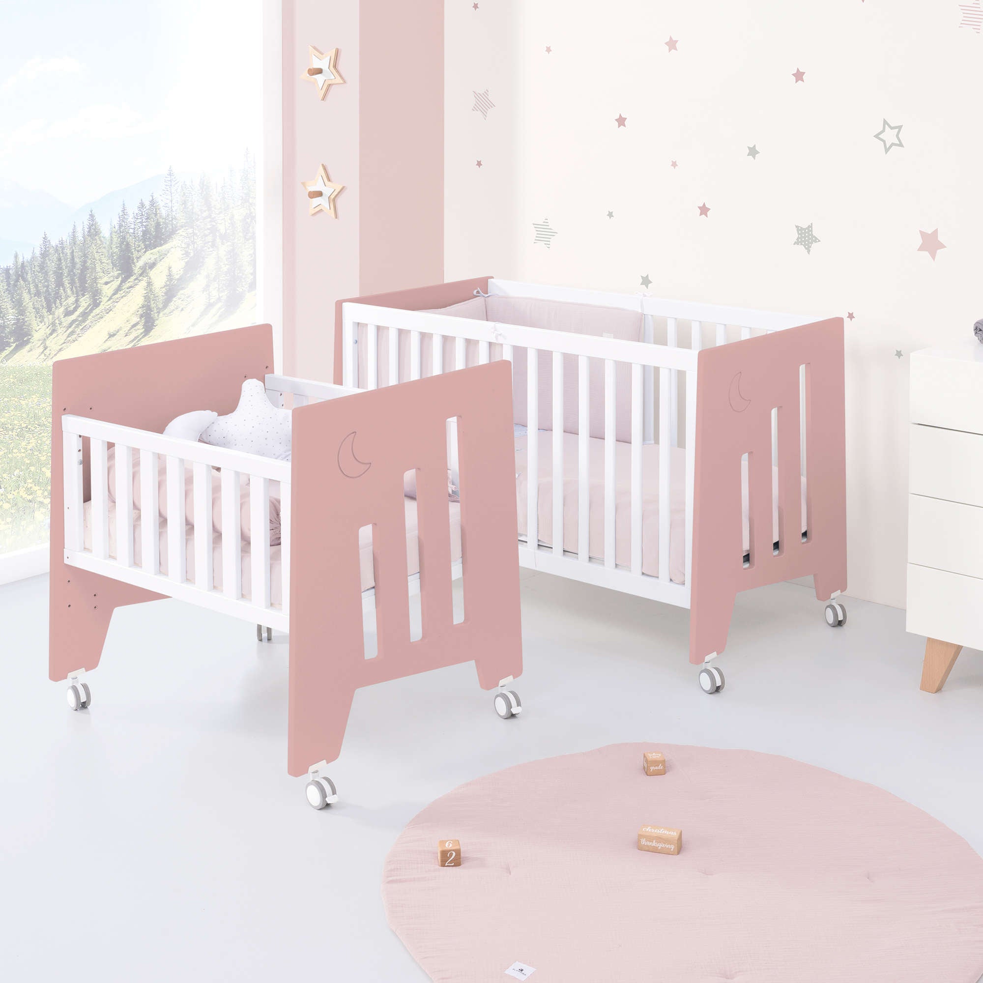 Minicuna 60x80 cm y cuna 60x120 cm (7en1) rosa · Omni Tre Quarzo C181T-M7759