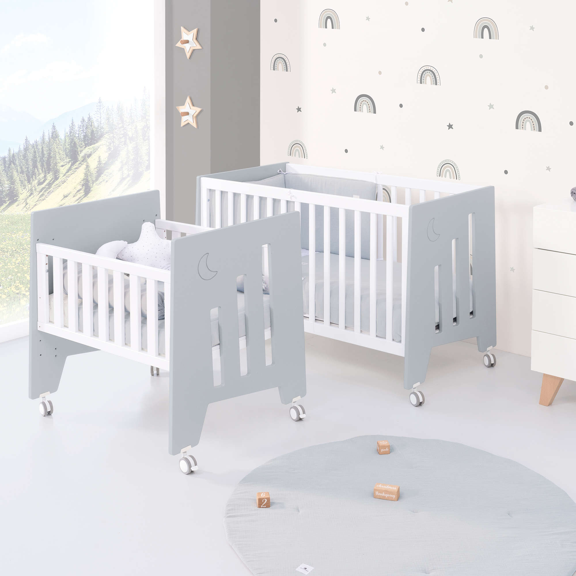 Minicuna 60x80 cm y cuna 60x120 cm (7en1) gris · Omni Tre Grey C181T-M7778