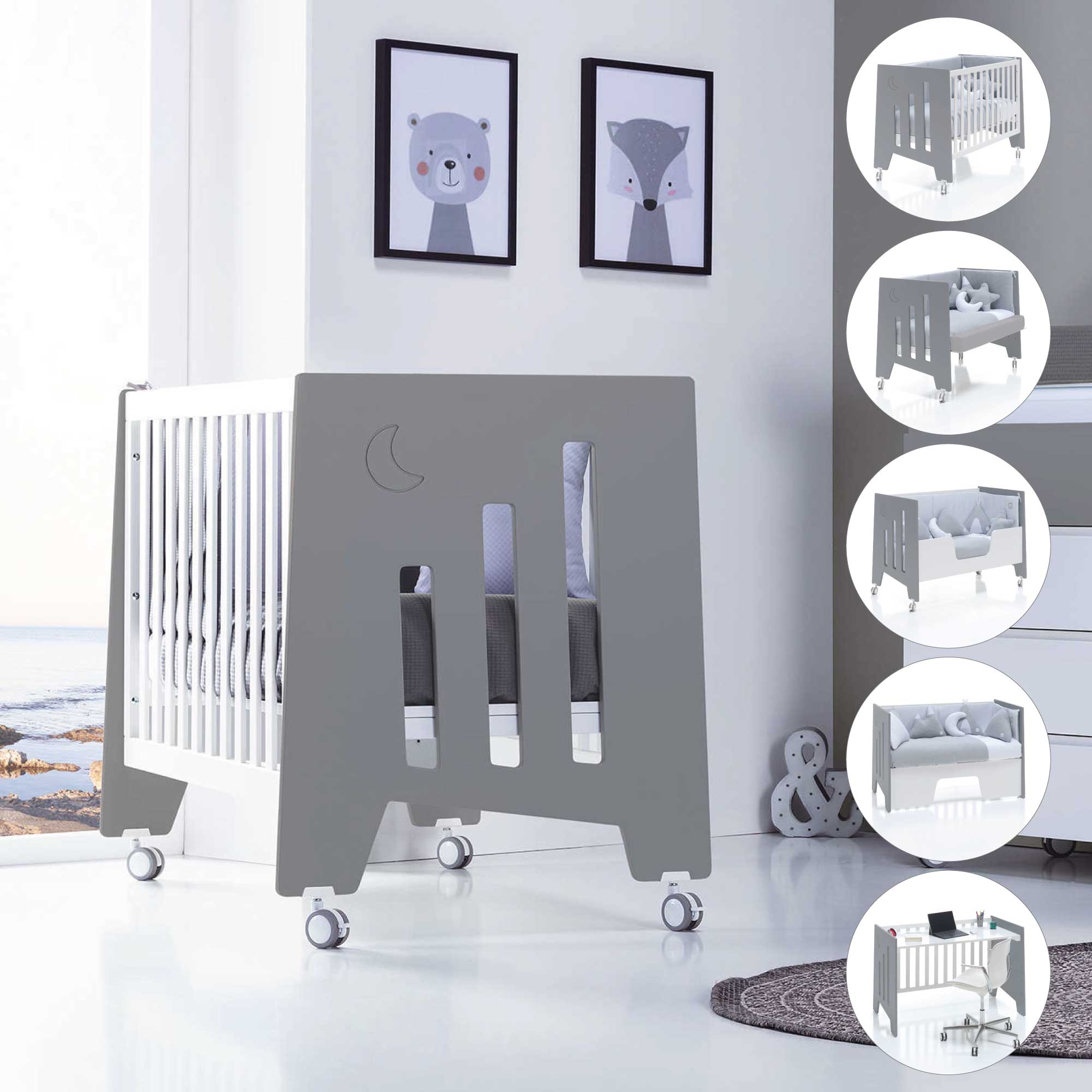 Cuna colecho 60x120 cm (5en1) blanco/antracita · Omni Due Antracita C181D-M7758