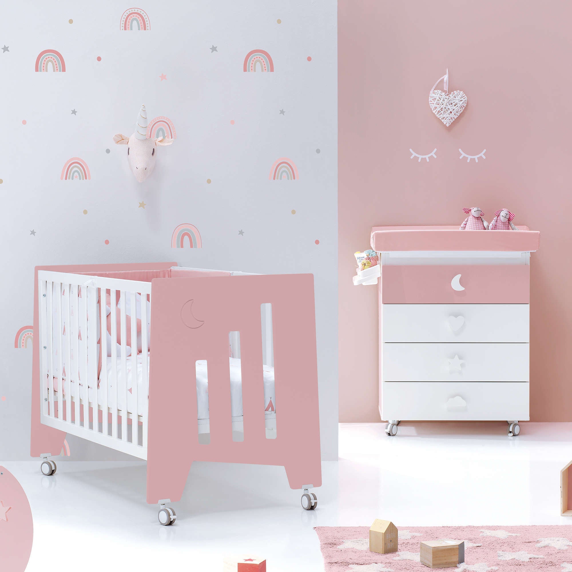 Cuna colecho 60x120 cm (5en1) rosa/blanco · Omni Due Quarzo C181D-M7759
