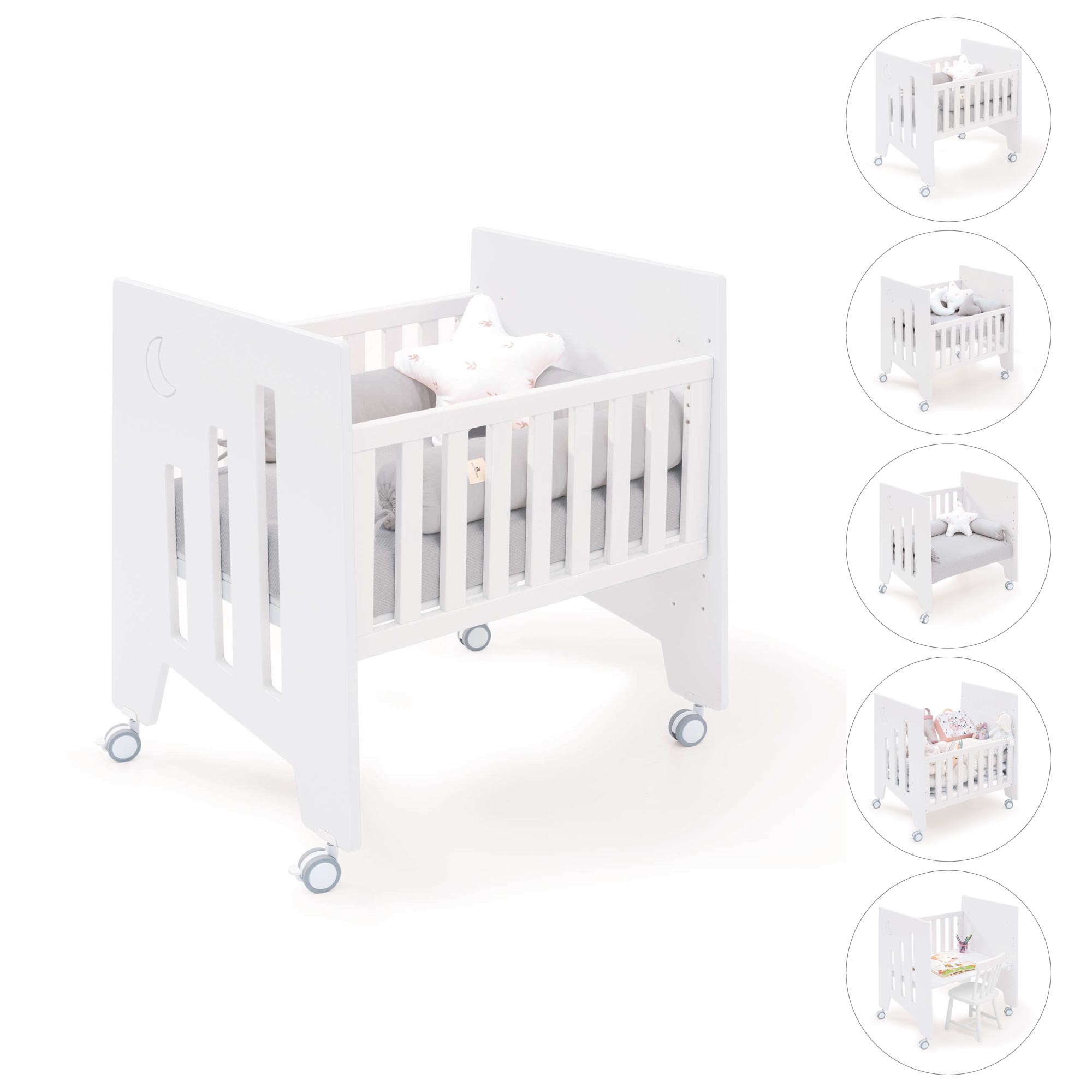 Minicuna de colecho (5en1) con ruedas 60x80 cm blanca · Omni Uno White C181A-M7700