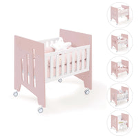 Minicuna colecho (5en1) con ruedas 60x80 cm rosa claro · Omni Uno Flamingo C181A-M7742