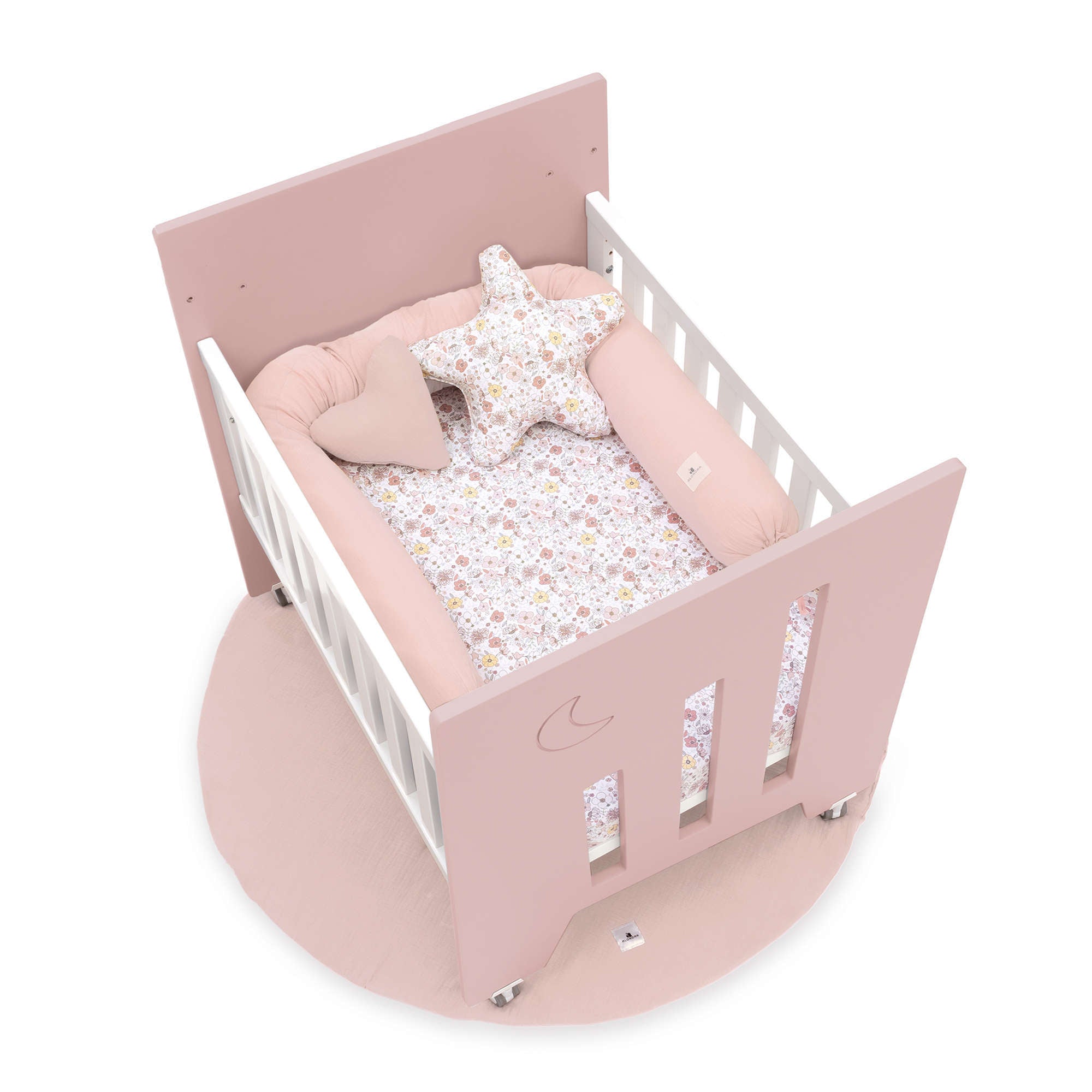 Minicuna colecho (5en1) con ruedas 60x80 cm rosa claro · Omni Uno Flamingo C181A-M7742