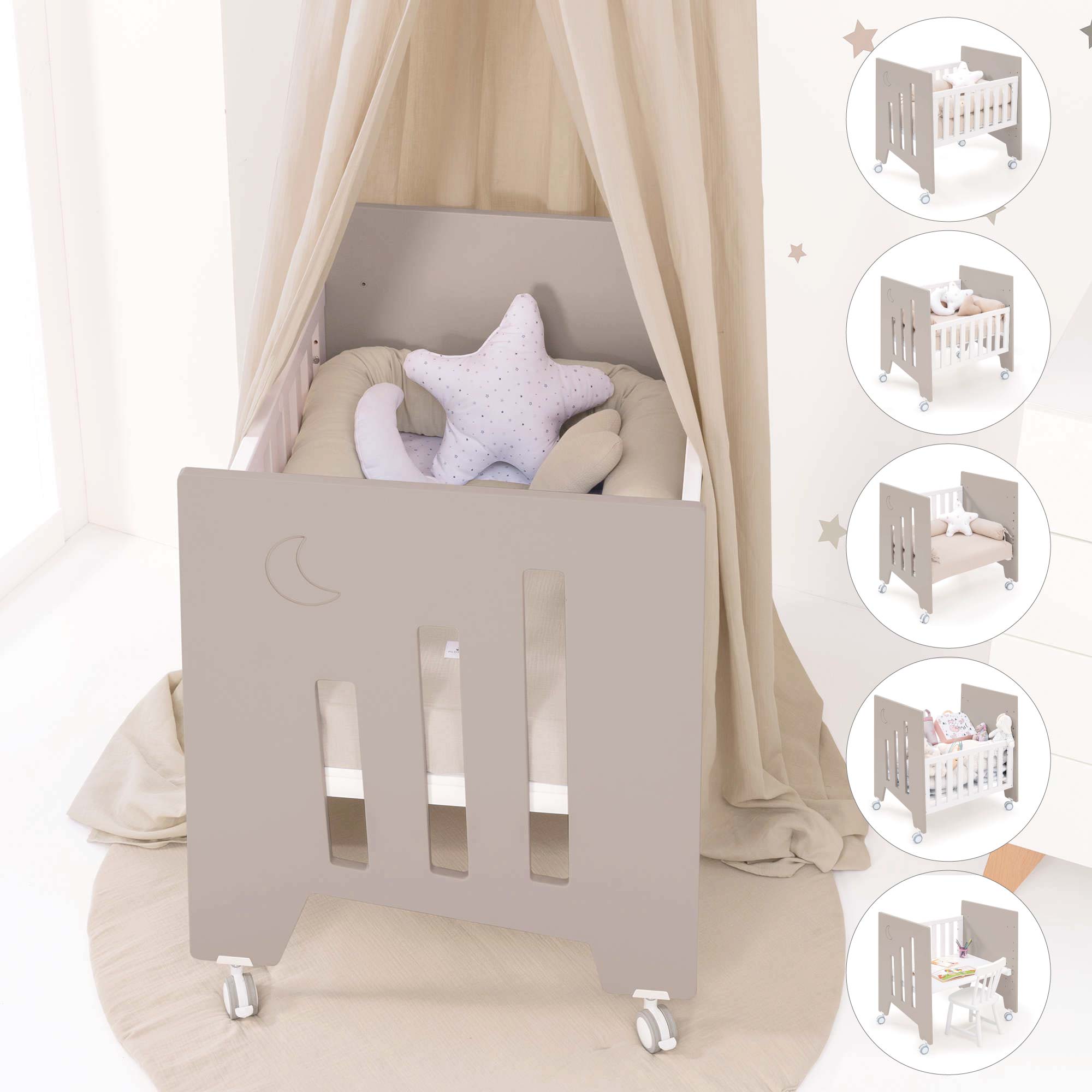 Minicuna colecho (5en1) con ruedas 60x80 cm beige · Omni Uno Arena C181A-M7753