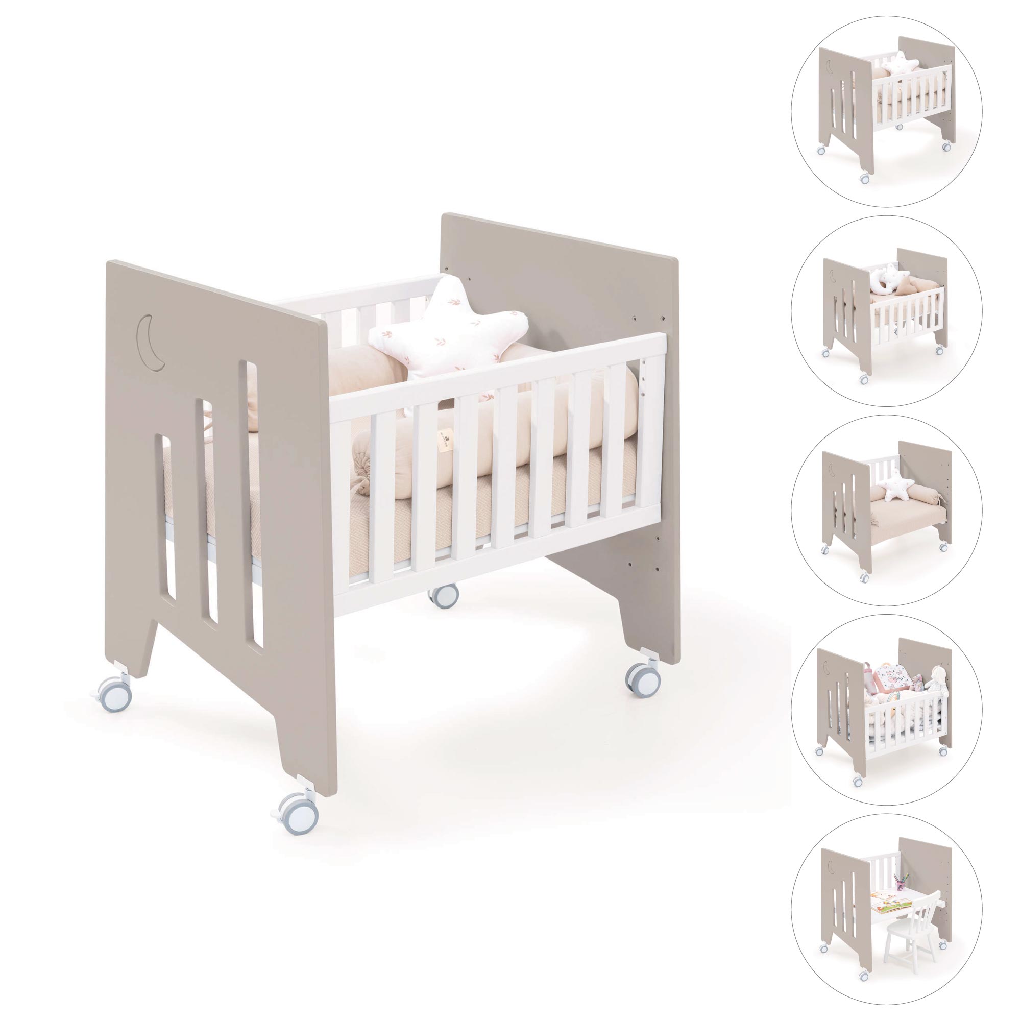 Minicuna colecho (5en1) con ruedas 60x80 cm beige · Omni Uno Arena C181A-M7753