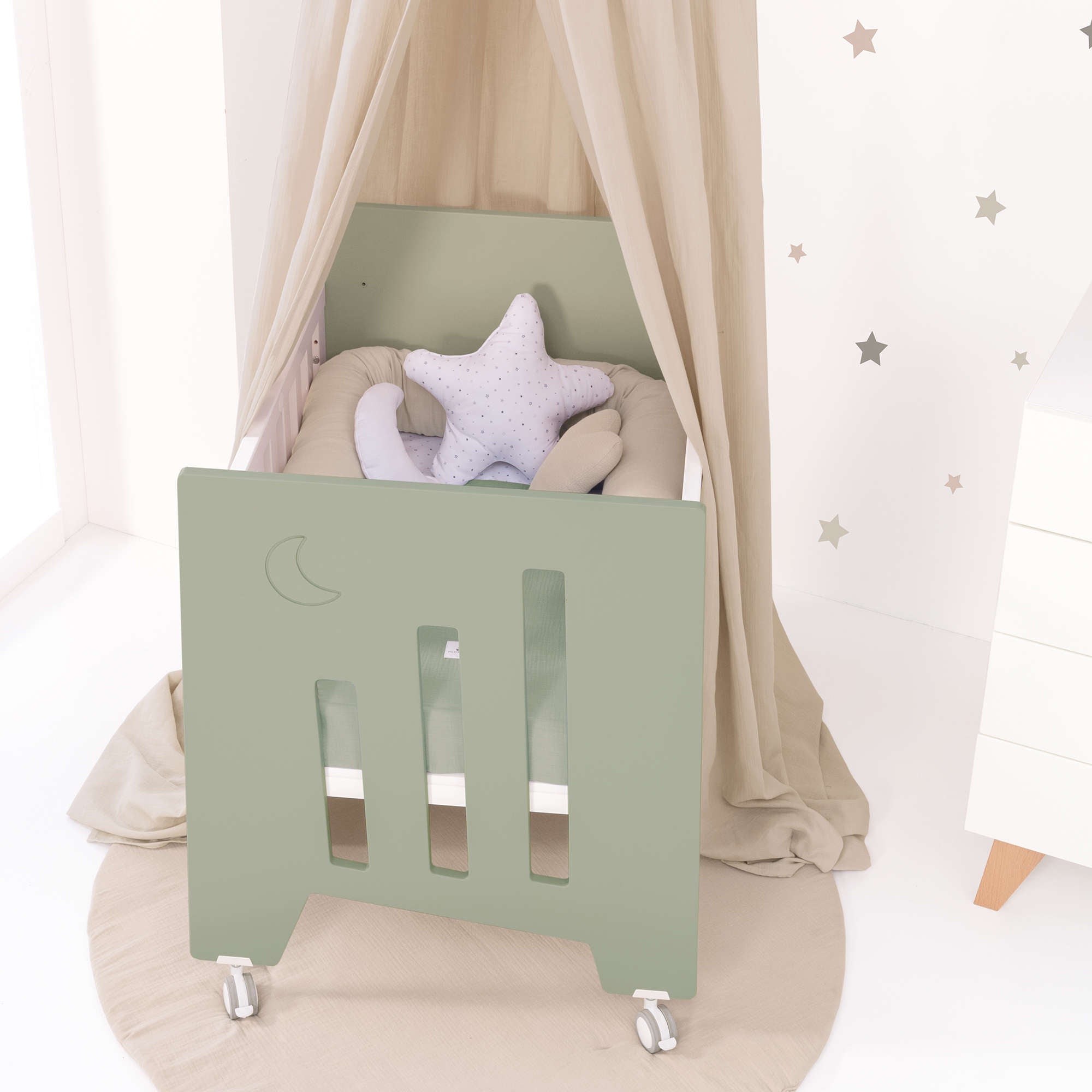 Minicuna colecho (5en1) con ruedas 60x80 cm verde-oliva · Omni Uno Erba C181A-M7756