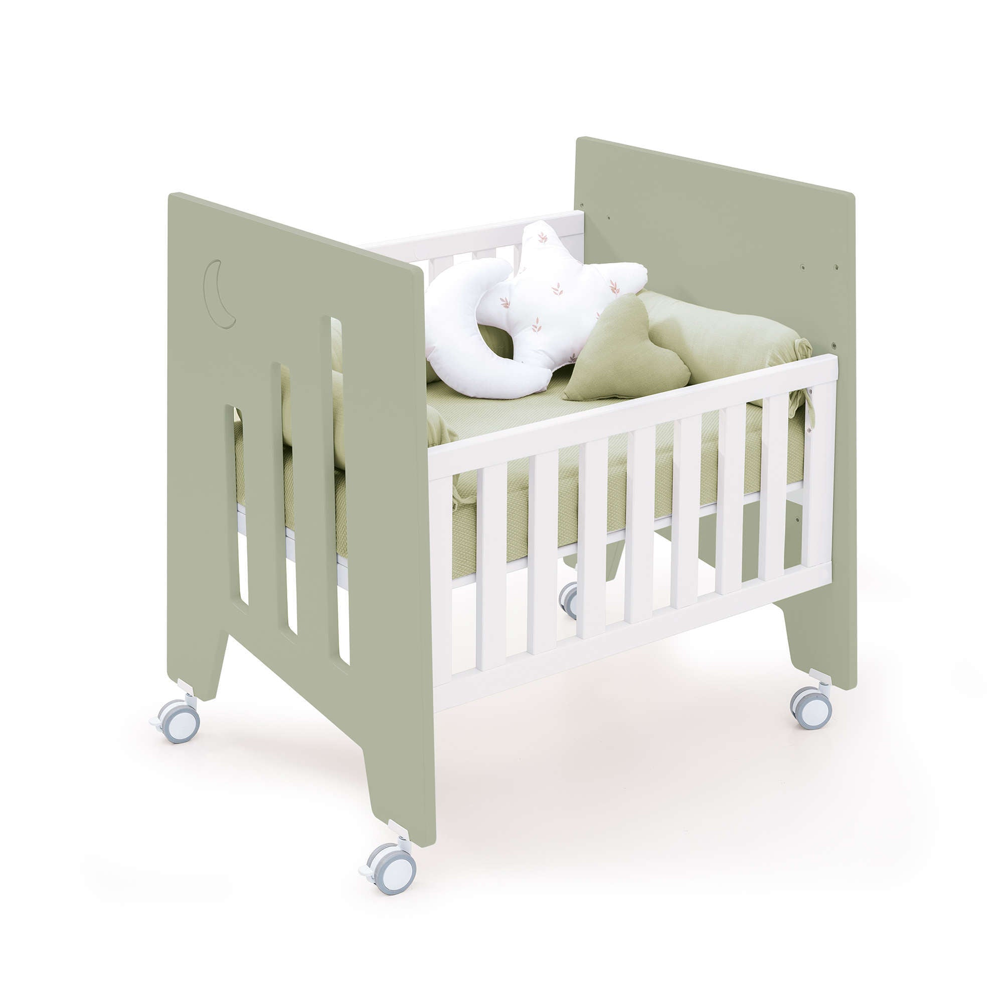 Minicuna 60x80 cm y cuna 60x120 cm (7en1) verde-oliva · Omni Tre Erba C181T-M7756