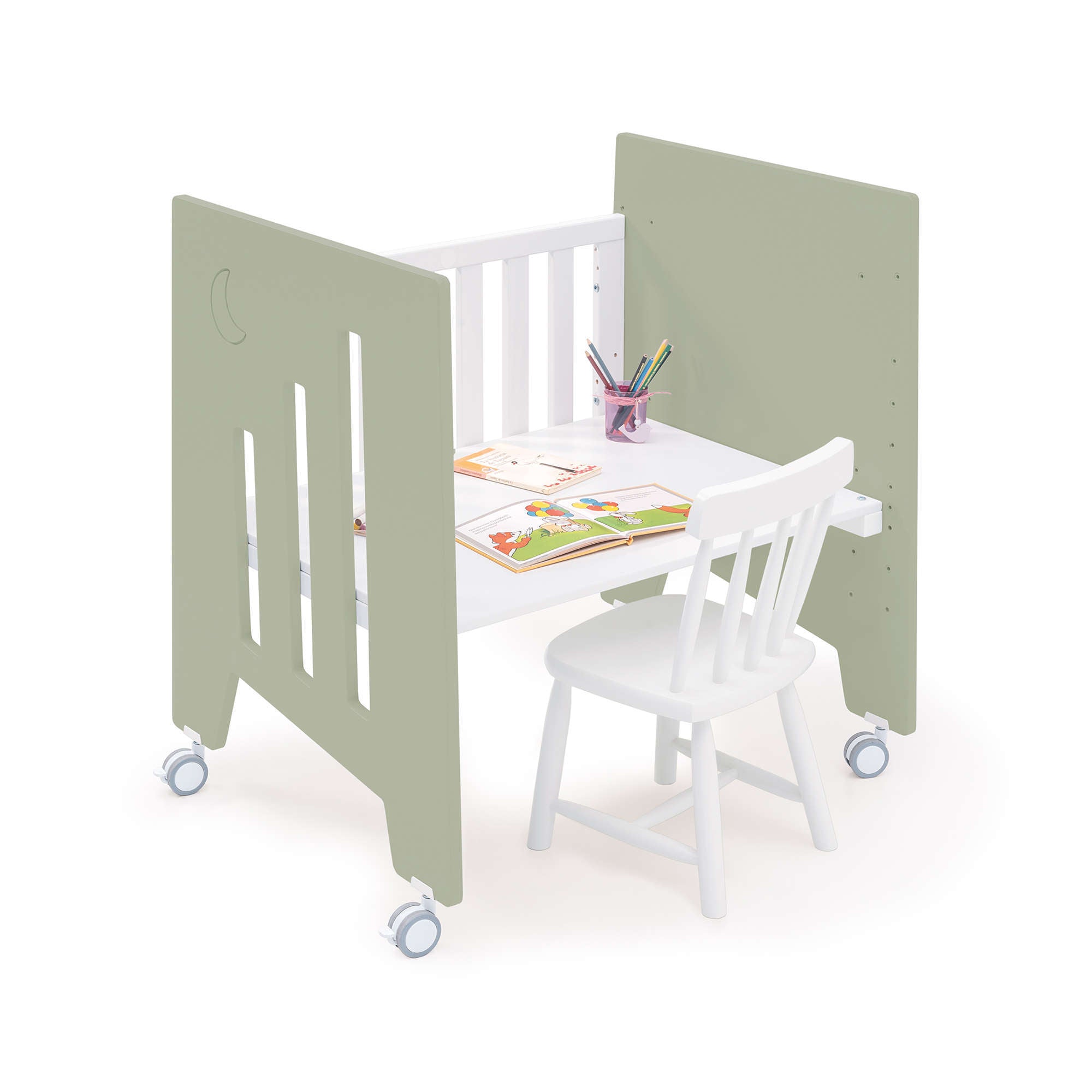 Minicuna 60x80 cm y cuna 60x120 cm (7en1) verde-oliva · Omni Tre Erba C181T-M7756