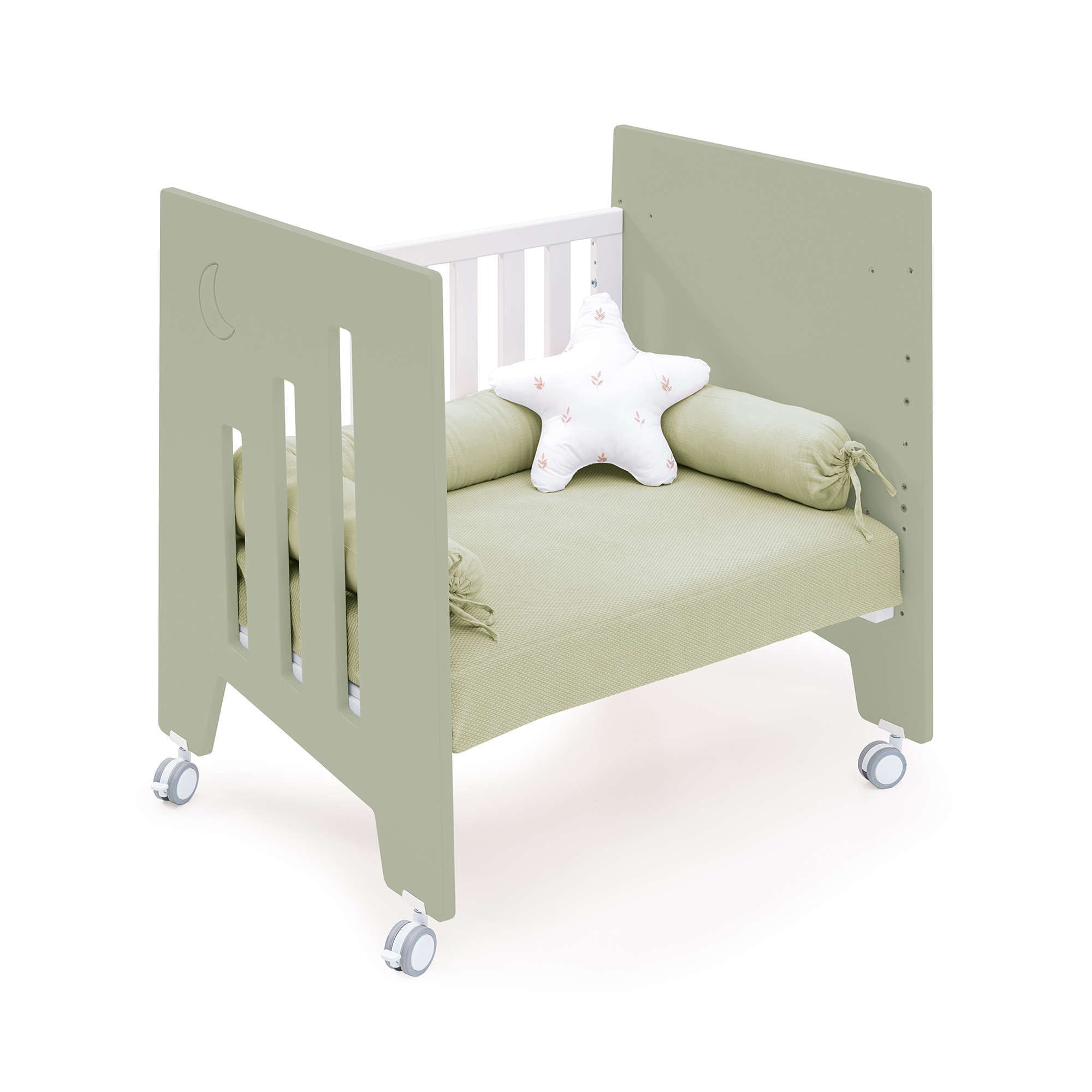 Minicuna 60x80 cm y cuna 60x120 cm (7en1) verde-oliva · Omni Tre Erba C181T-M7756