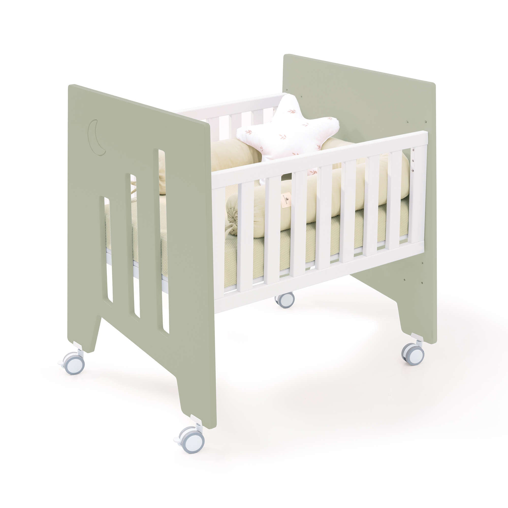 Minicuna 60x80 cm y cuna 60x120 cm (7en1) verde-oliva · Omni Tre Erba C181T-M7756