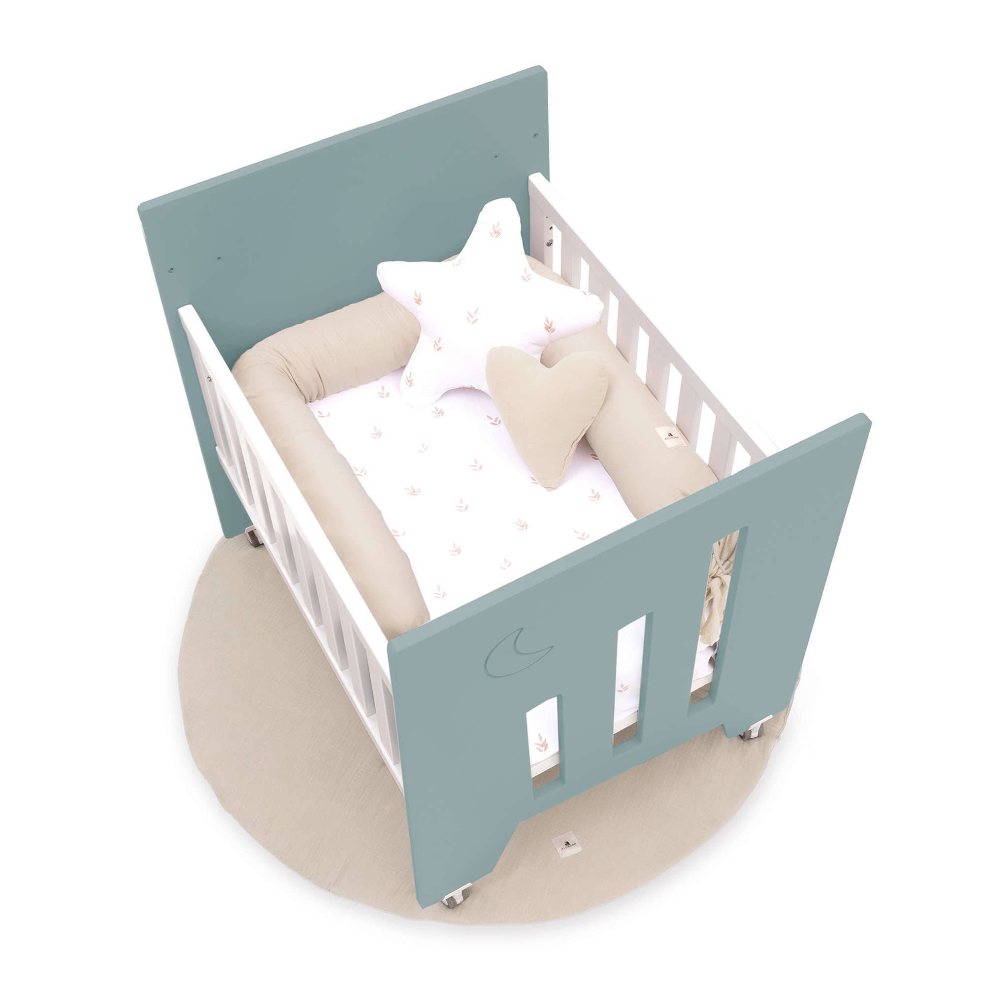 Minicuna colecho (5en1) con ruedas 60x80 cm verde eucalipto · Omni Uno Eucalyptus C181A-M7757
