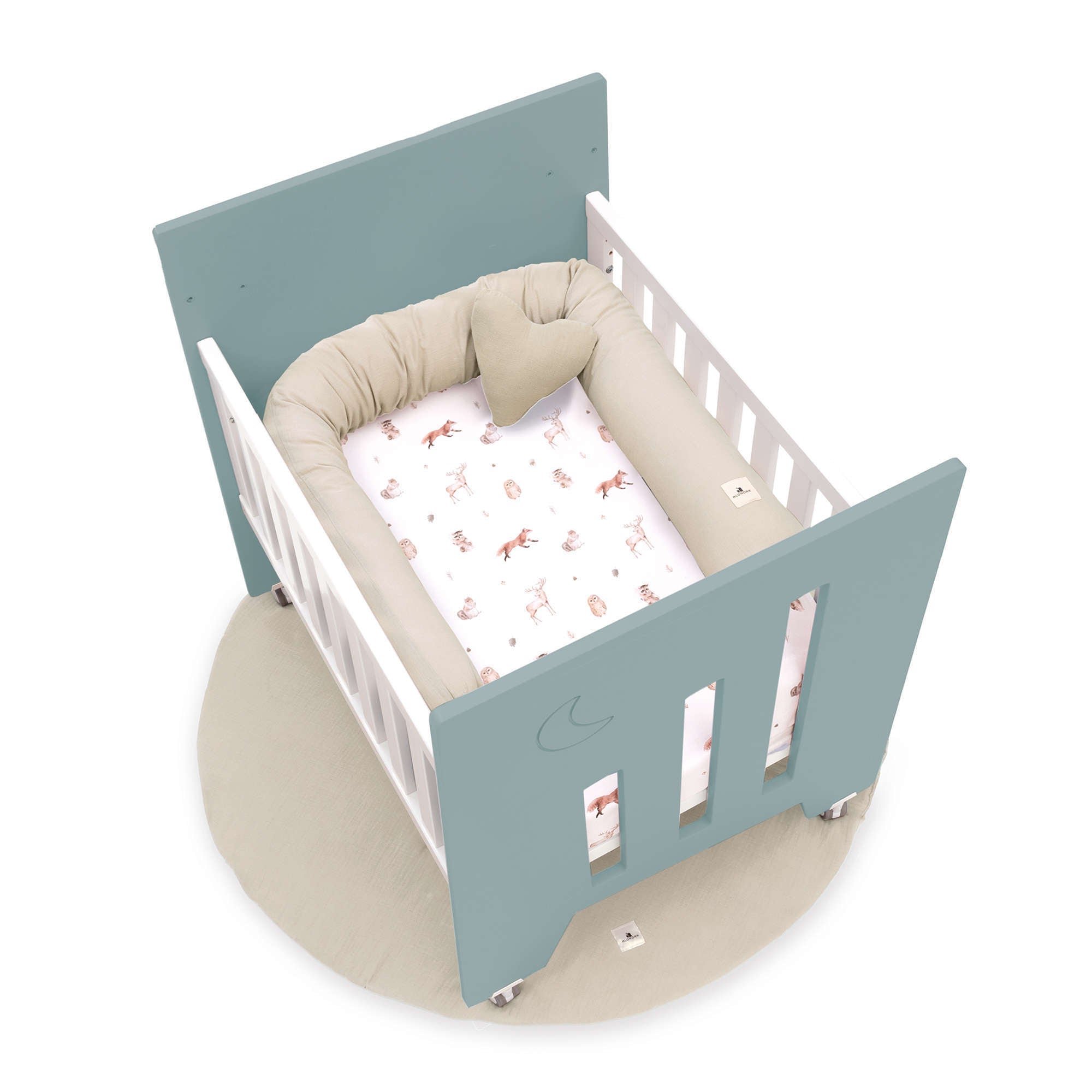 Minicuna colecho (5en1) con ruedas 60x80 cm verde eucalipto · Omni Uno Eucalyptus C181A-M7757