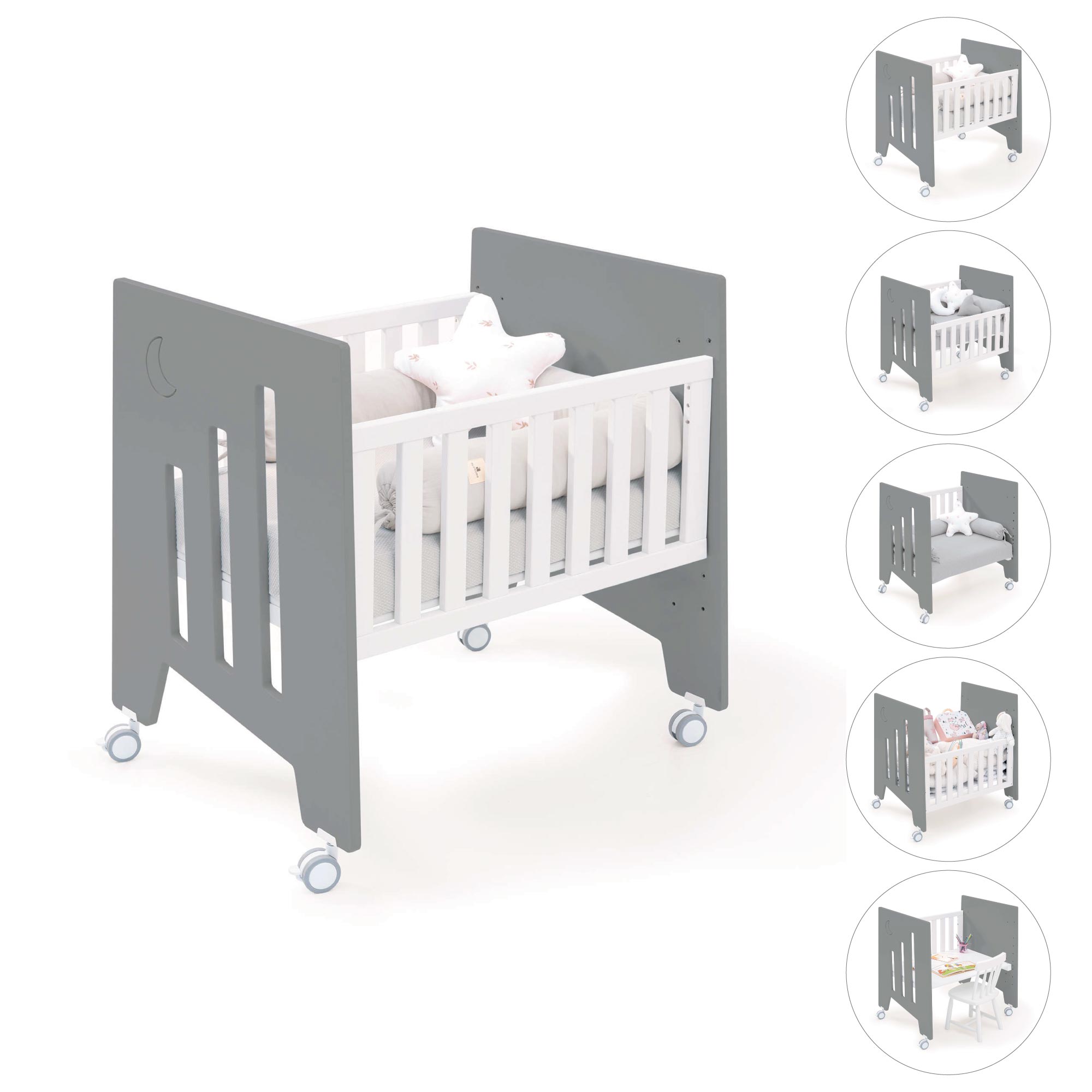 Minicuna colecho (5en1) con ruedas 60x80 cm antracita · Omni Uno Antracita C181A-M7758