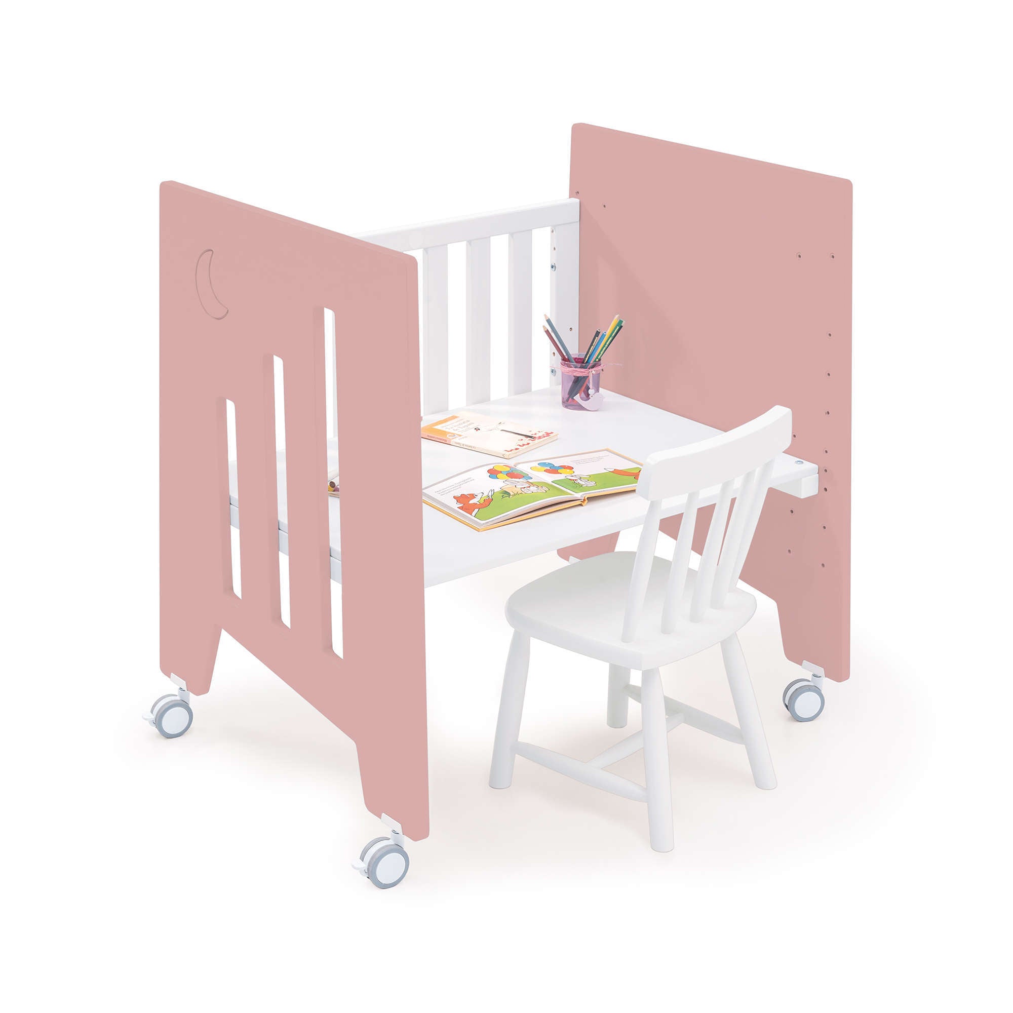 Minicuna colecho (5en1) con ruedas 60x80 cm rosa · Omni Uno Quarzo C181A-M7759