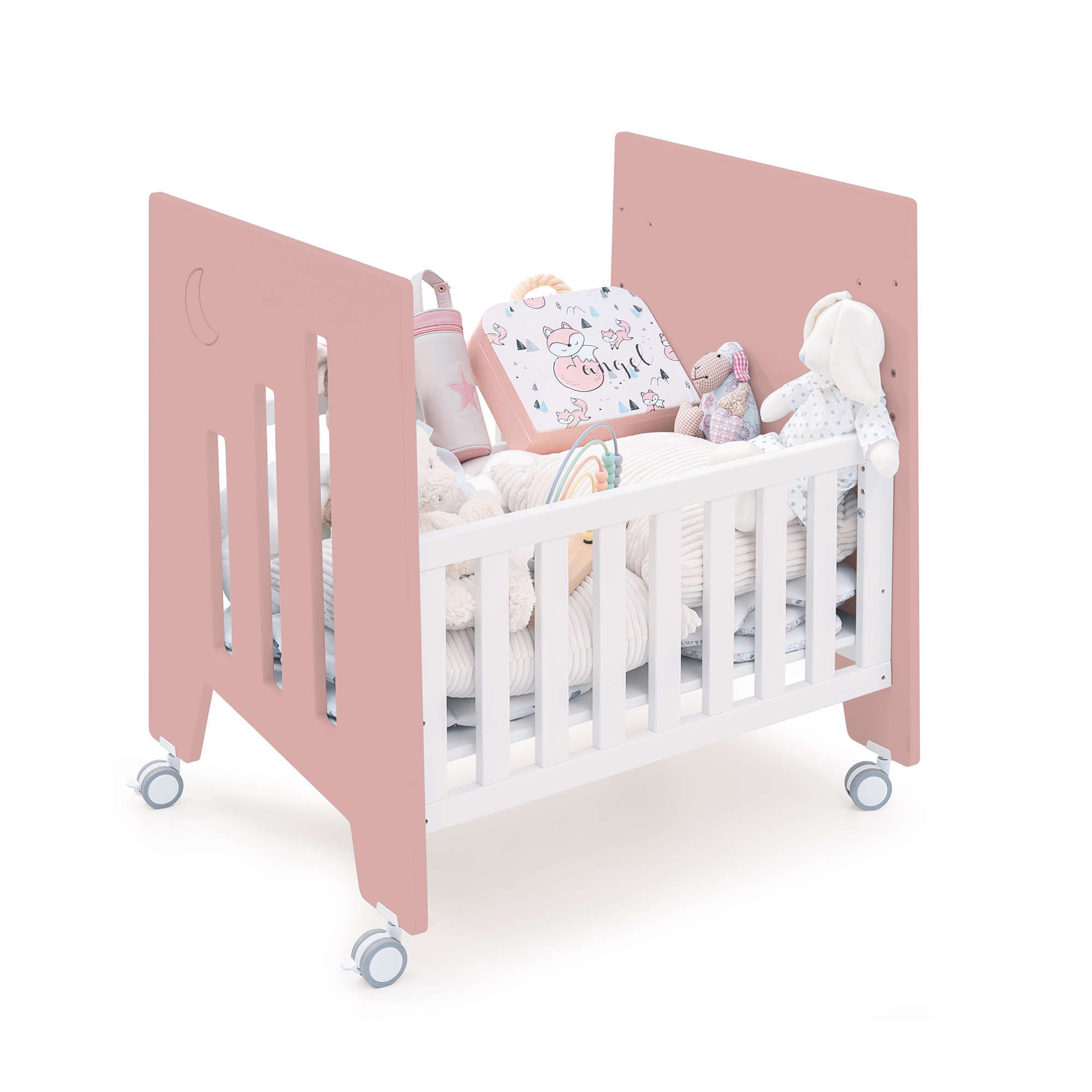 Minicuna colecho (5en1) con ruedas 60x80 cm rosa · Omni Uno Quarzo C181A-M7759