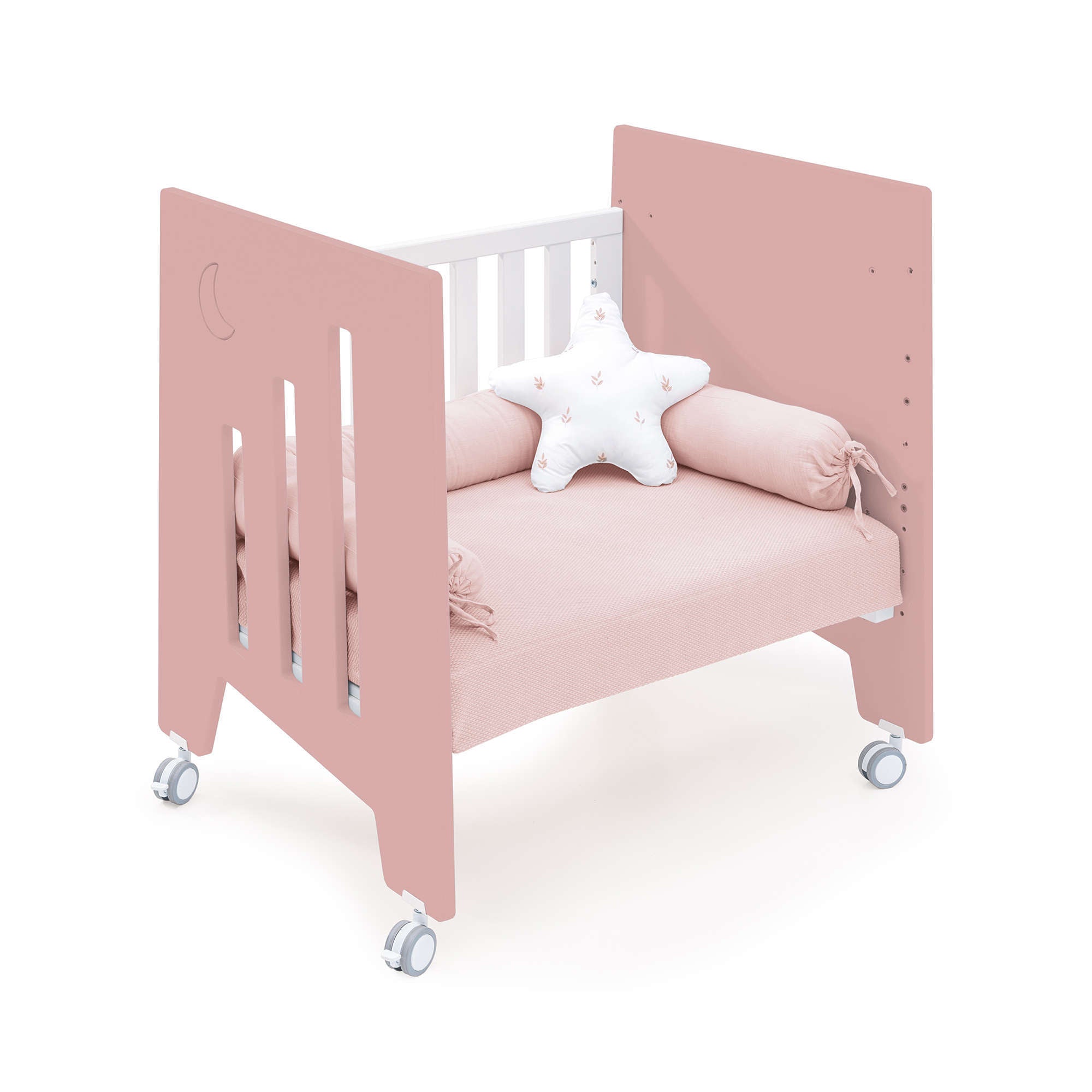 Minicuna colecho (5en1) con ruedas 60x80 cm rosa · Omni Uno Quarzo C181A-M7759