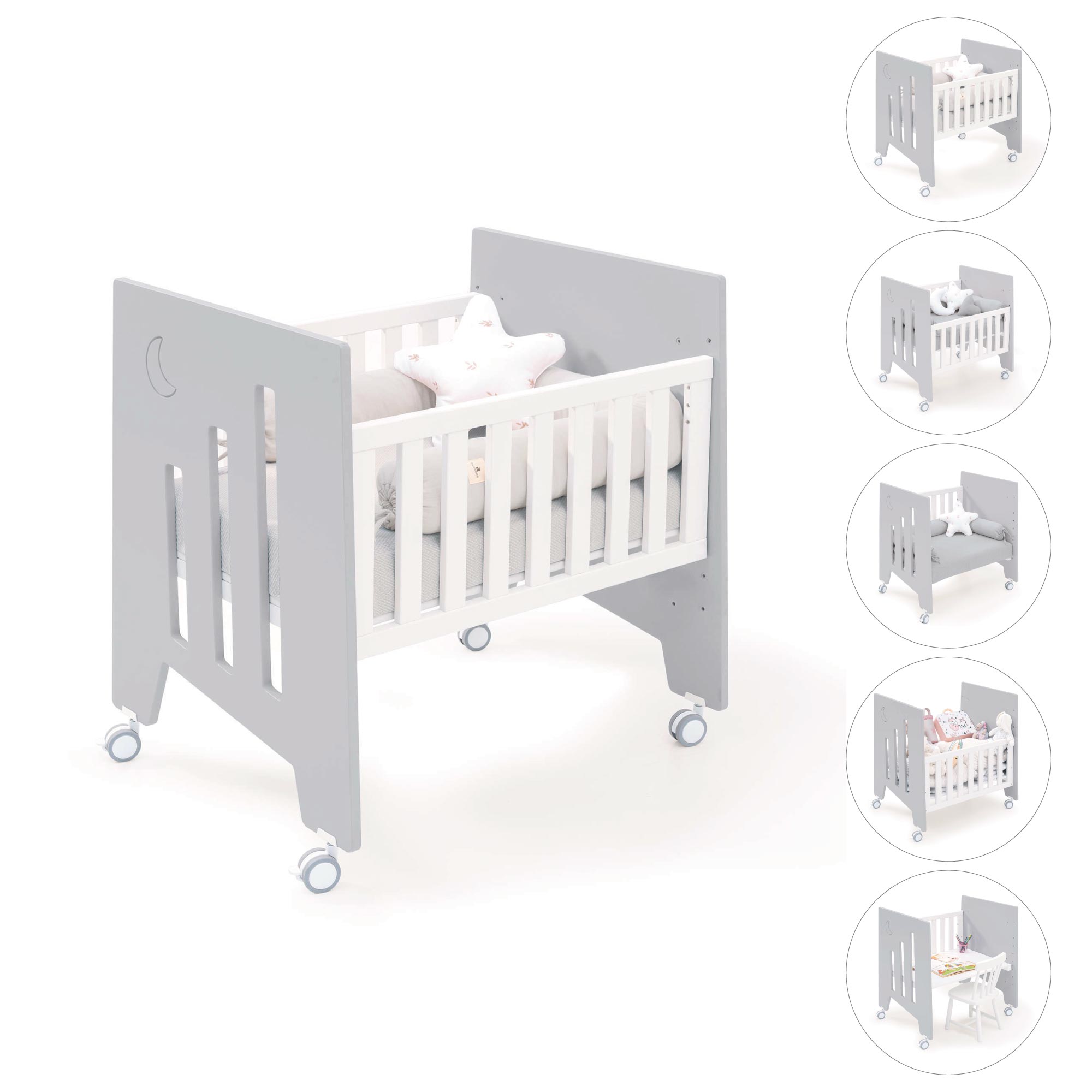 Minicuna colecho (5en1) con ruedas 60x80 cm gris · Omni Uno Grey C181A-M7778