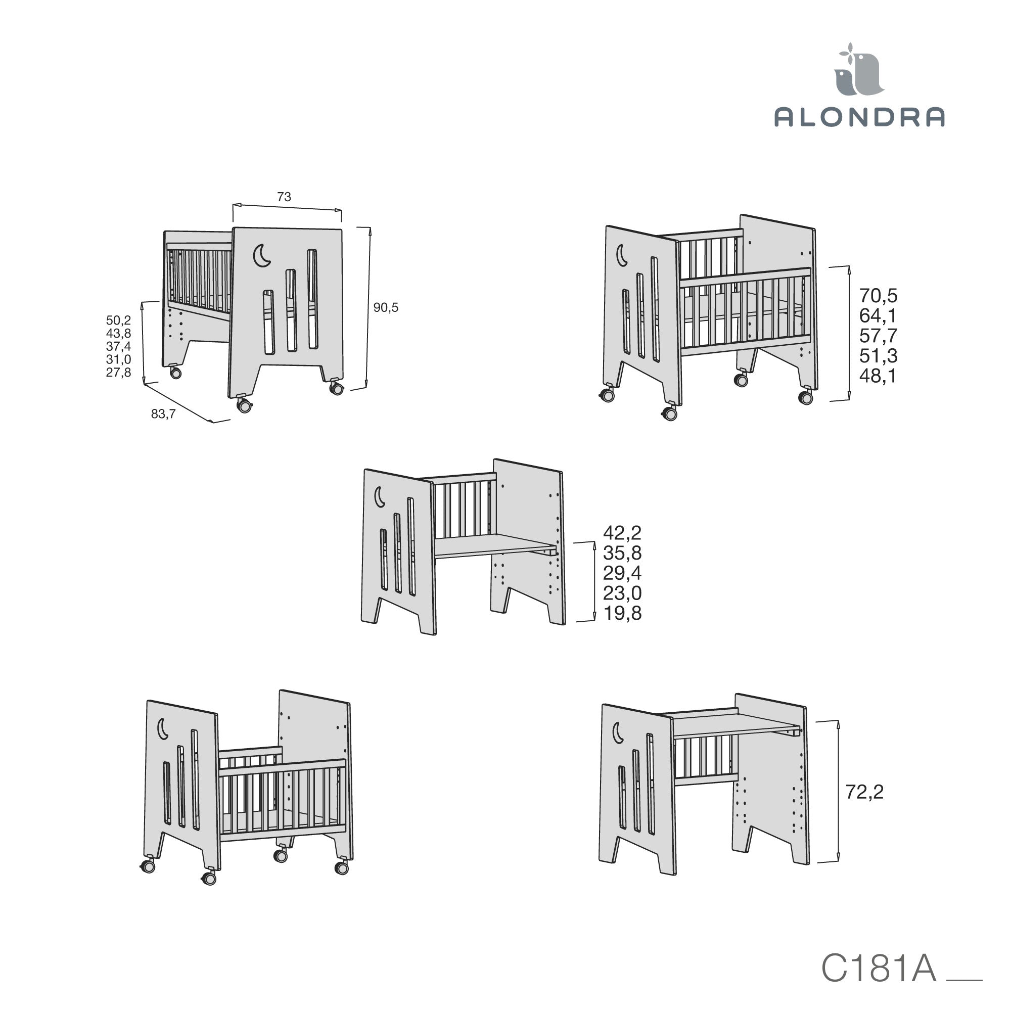 Minicuna colecho (5en1) con ruedas 60x80 cm beige · Omni Uno Arena C181A-M7753