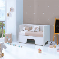Cuna colecho OMNI blanca con barrera para sillón infantil