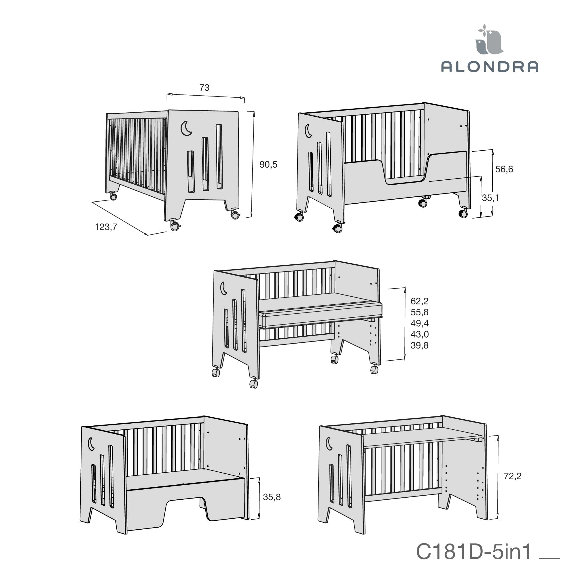 Cuna colecho 60x120 cm (5en1) blanco/antracita · Omni Due Antracita C181D-M7758