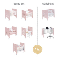 Minicuna 60x80 cm y cuna 60x120 cm (7en1) rosa claro · Omni Tre Flamingo C181T-M7742