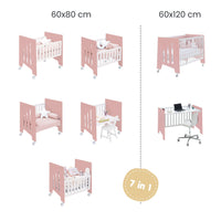 Minicuna 60x80 cm y cuna 60x120 cm (7en1) rosa · Omni Tre Quarzo C181T-M7759