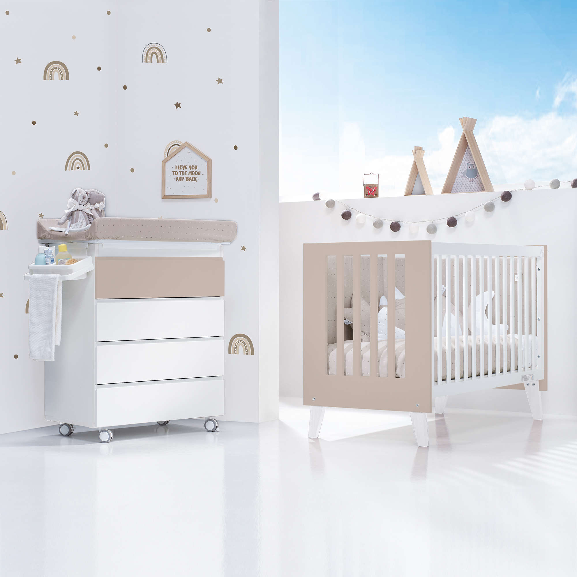 Minicuna y cuna todo en uno (7en1) blanca/beige · Nexo Tre Arena C187T-M7753