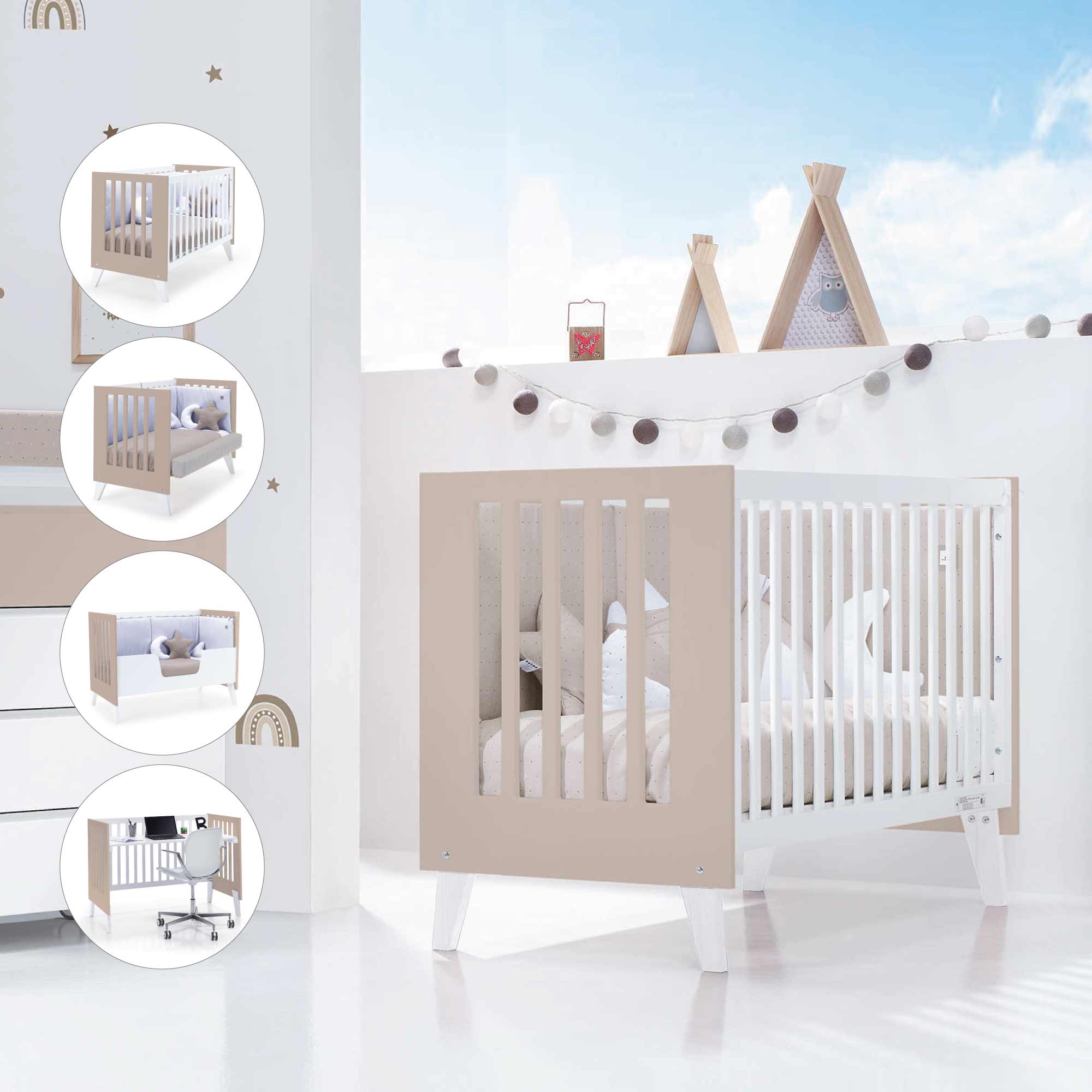 Cuna colecho 60x120 cm (4en1) blanco/beige · Nexo Due Arena C187D-M7753