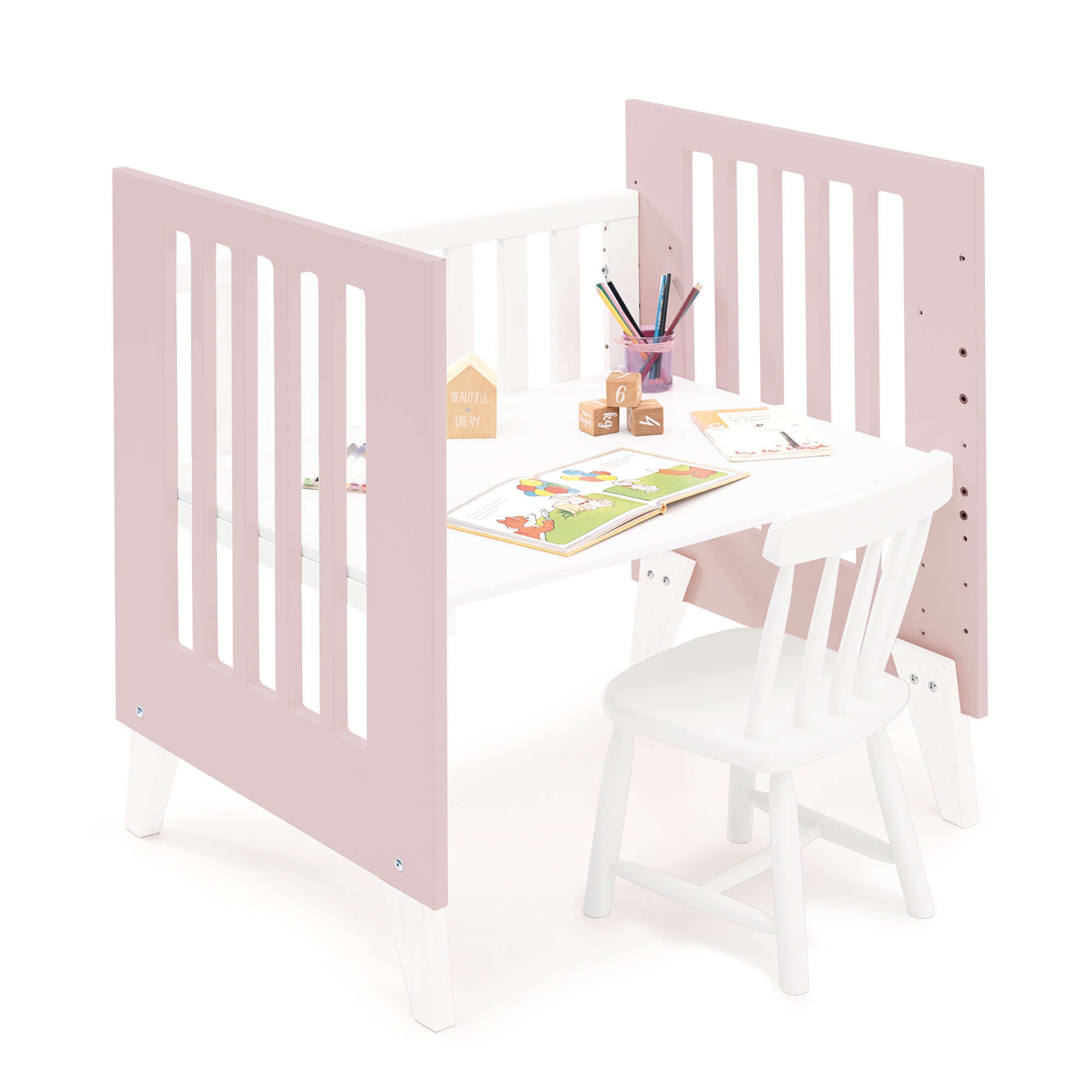 Minicuna 60x80 cm para colecho (5en1) blanca/rosa claro · Nexo Uno Flamingo C187A-M7742