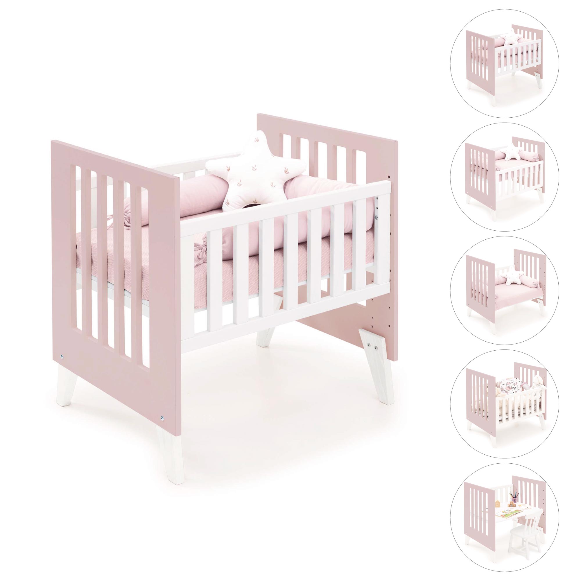 Minicuna 60x80 cm para colecho (5en1) blanca/rosa claro · Nexo Uno Flamingo C187A-M7742
