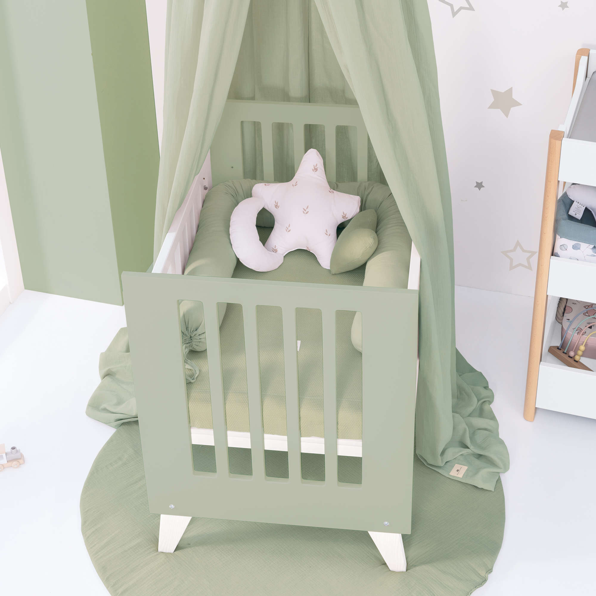 Minicuna 60x80 cm para colecho (5en1) blanca/verde-oliva · Nexo Uno Erba C187A-M7756