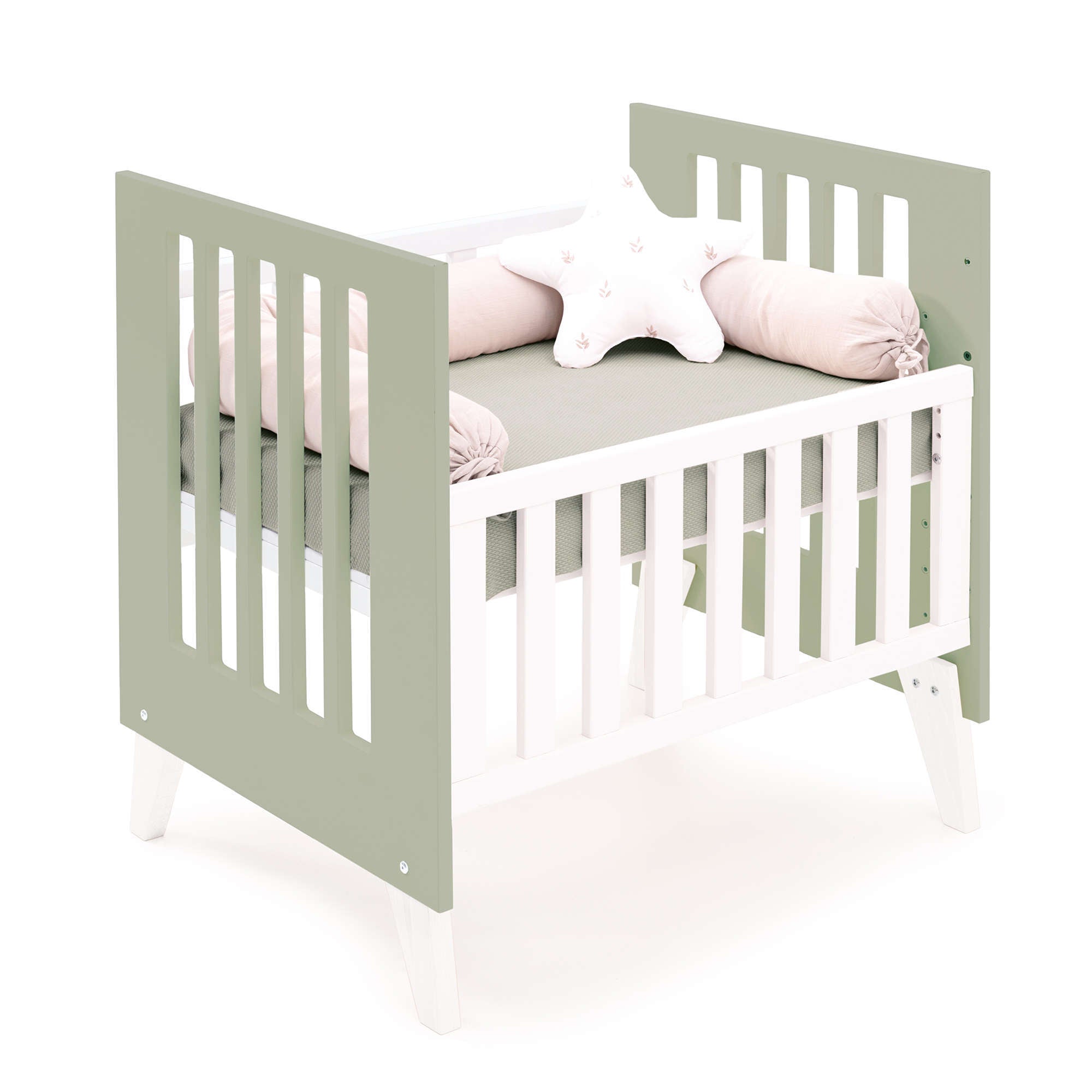 Minicuna 60x80 cm para colecho (5en1) blanca/verde-oliva · Nexo Uno Erba C187A-M7756