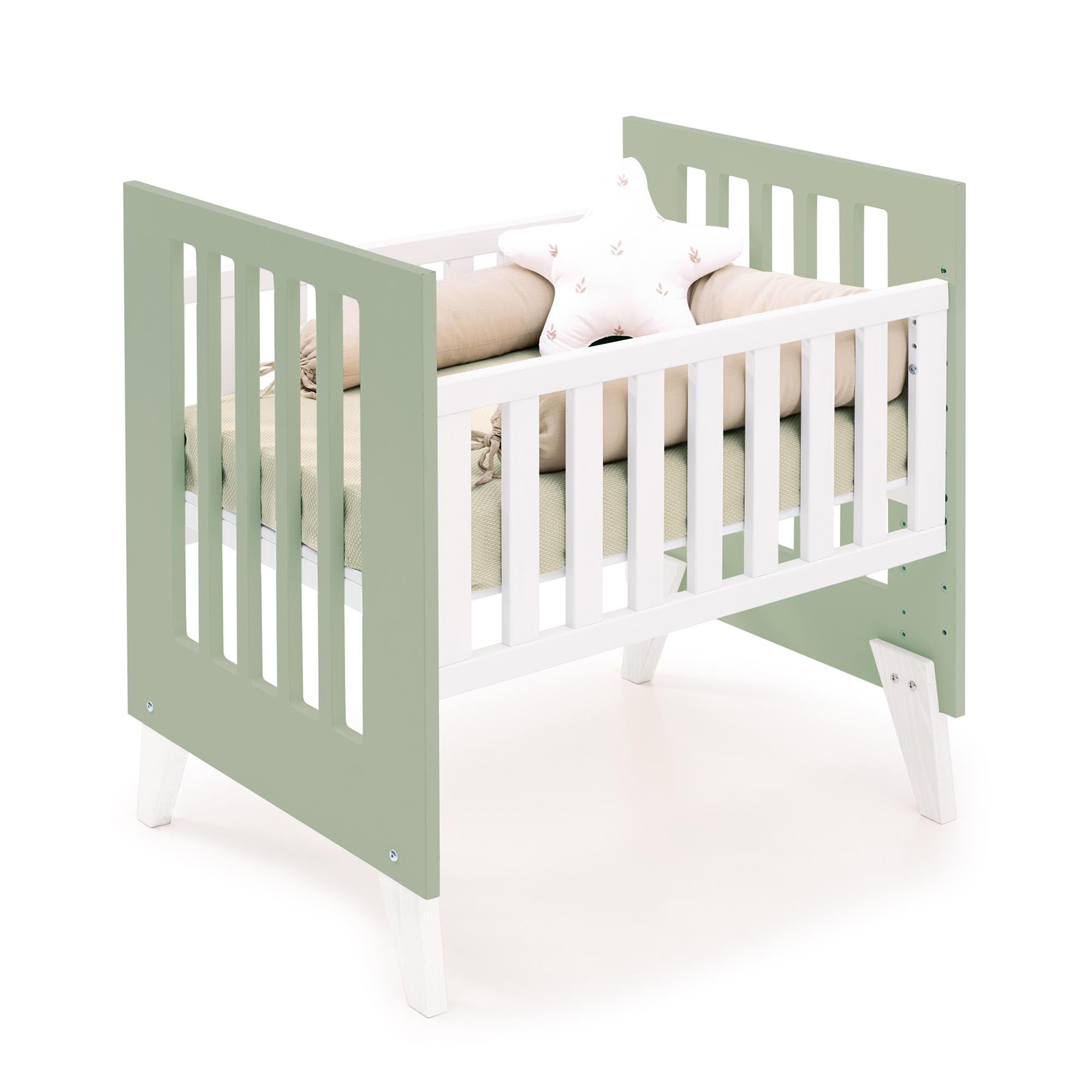 Minicuna 60x80 cm para colecho (5en1) blanca/verde-oliva · Nexo Uno Erba C187A-M7756