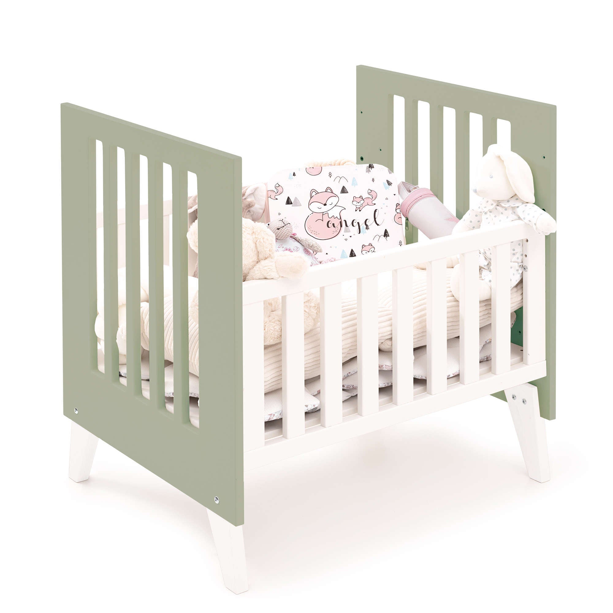 Minicuna 60x80 cm para colecho (5en1) blanca/verde-oliva · Nexo Uno Erba C187A-M7756