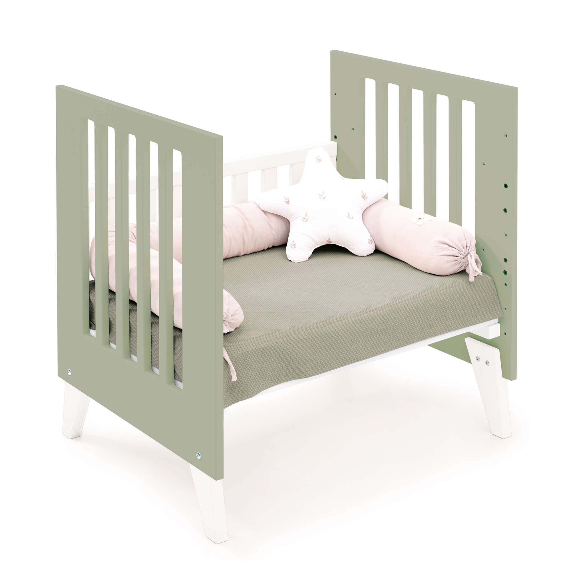 Minicuna 60x80 cm para colecho (5en1) blanca/verde-oliva · Nexo Uno Erba C187A-M7756