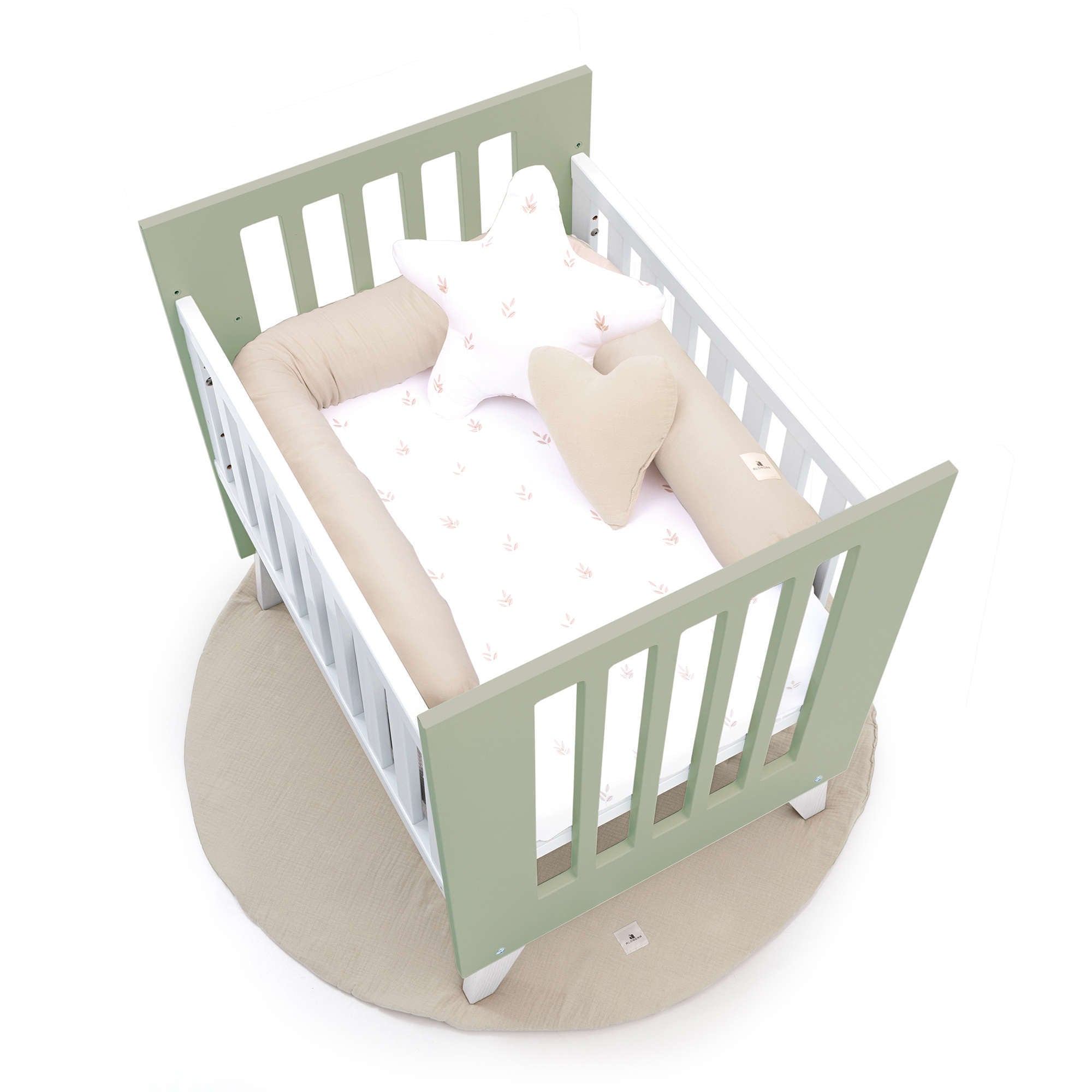 Minicuna 60x80 cm para colecho (5en1) blanca/verde-oliva · Nexo Uno Erba C187A-M7756