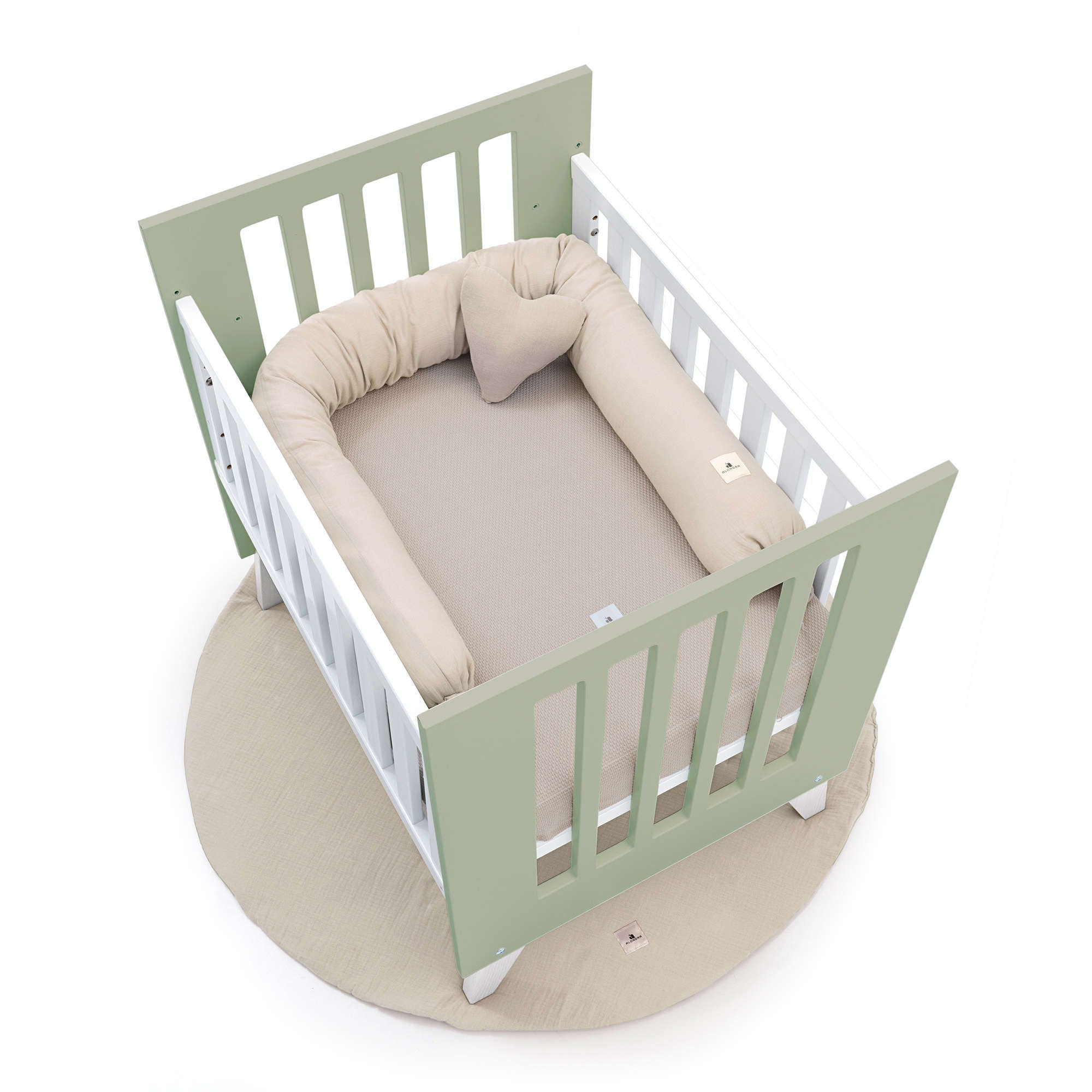Minicuna 60x80 cm para colecho (5en1) blanca/verde-oliva · Nexo Uno Erba C187A-M7756