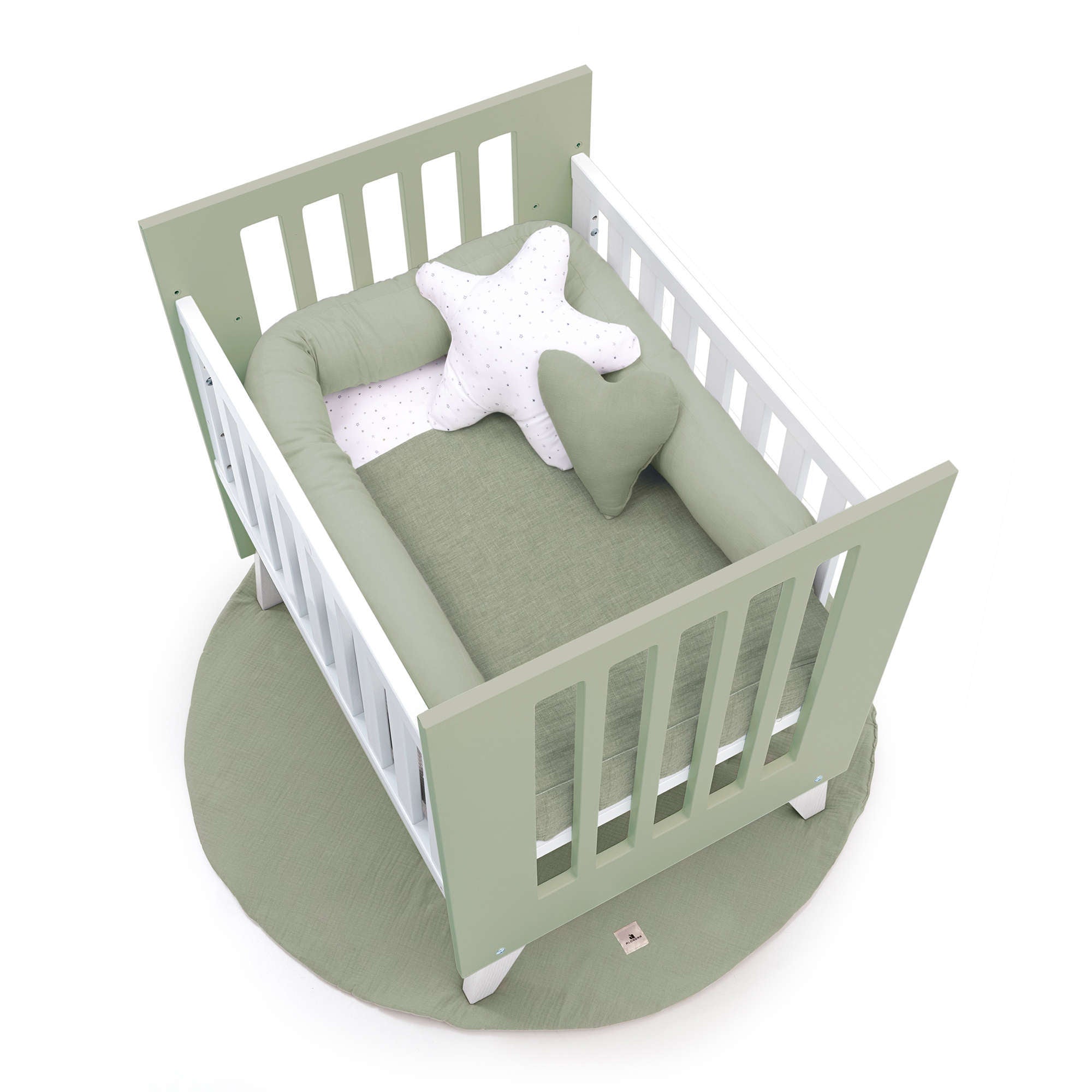 Minicuna 60x80 cm para colecho (5en1) blanca/verde-oliva · Nexo Uno Erba C187A-M7756